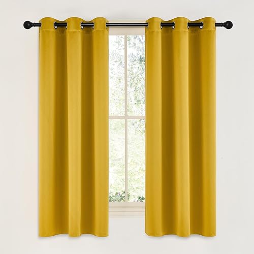 NICETOWN Gold Blackout Cafe Faux Silk Curtains for Small Windows, 42" Wide by 63" Long, 2 Panels, Grommet Privacy Blackout Satin Drapes for Home Decoration - Gold - 42"W x 63"L (Pack of 2)