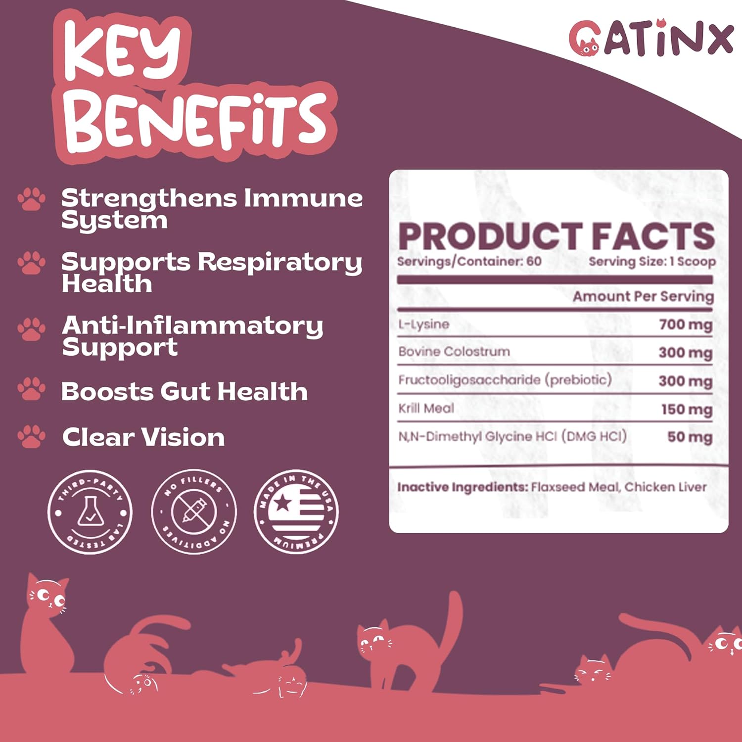Immunity Shield L-Lysine Powder – Daily Wellness Support for Cats with L-Lysine, Bovine Colostrum, Omega-3s, and Probiotics | Supports Immune Function, Eye Health, Digestion & Coat Quality