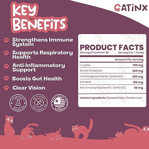 Miniatura 2 de Catinx Immunity Shield - Polvo de L-lisina - Apoyo inmunológico para gatos, salud respiratoria, claridad de visión, salud intestinal y apoyo