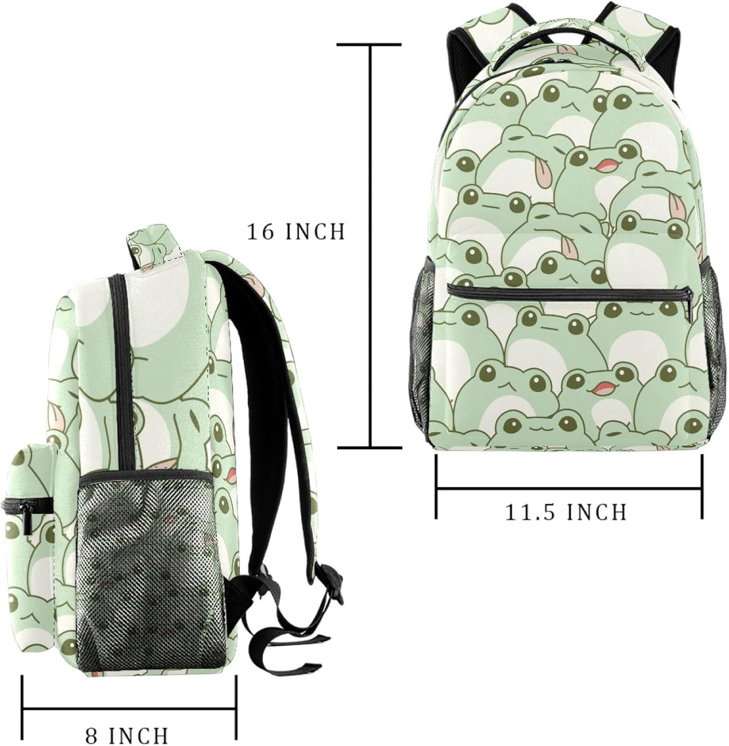 Durable Backpack for Middle Student, Cute Frog Seamless Pattern Adult Laptop Bookbag Travel Work Bag - Image 2