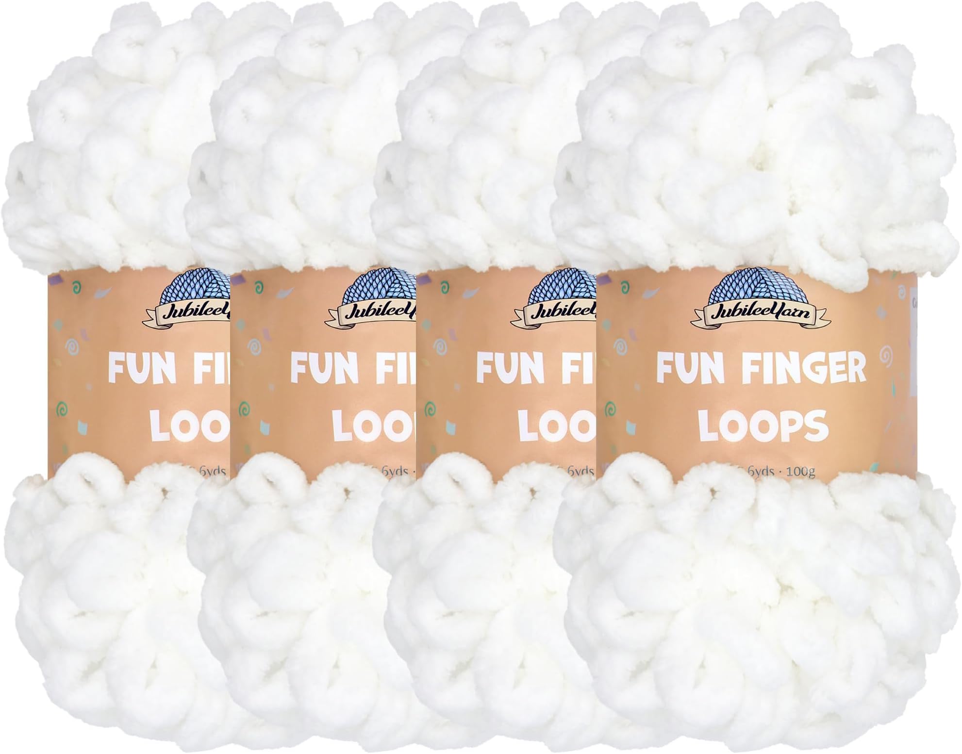 JubileeYarn Fun Finger Loops Yarn - 100g/Skein Jumbo Polyester - White - 4 Skeins
