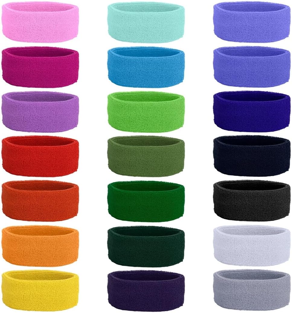 High-Stretch Unisex Exercising Headband, Sweat Absorbing Athletic Sweatband, 21 Pcs Sports Headbands, Running, Basketball, Yoga, Climbing, Hiking, for Colorful Workout Sweatbands