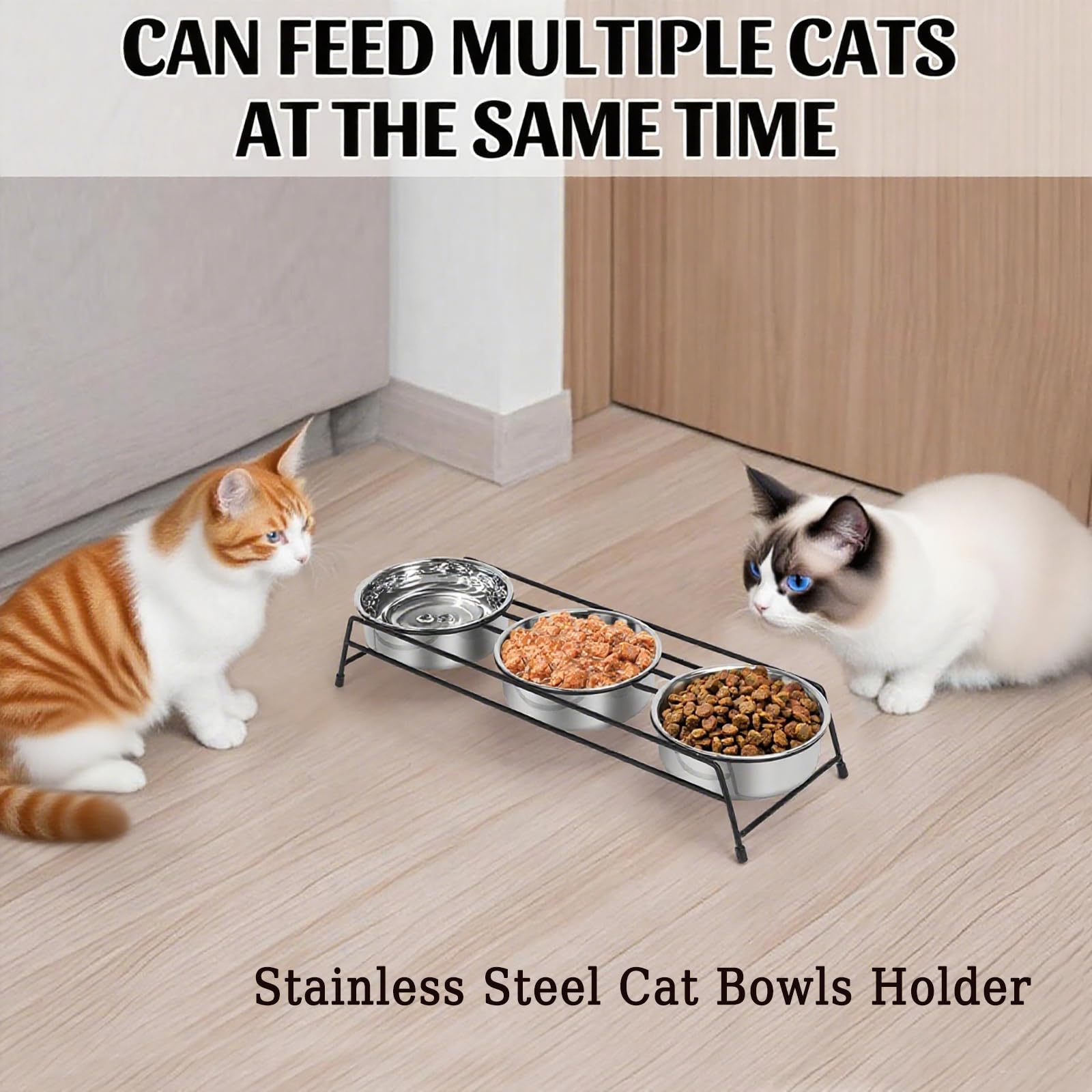 Erhöhte Katzennäpfe für Hunde und Katzen, 3 Edelstahl-Futterschalen für Katzen, Welpen, Kaninchen
