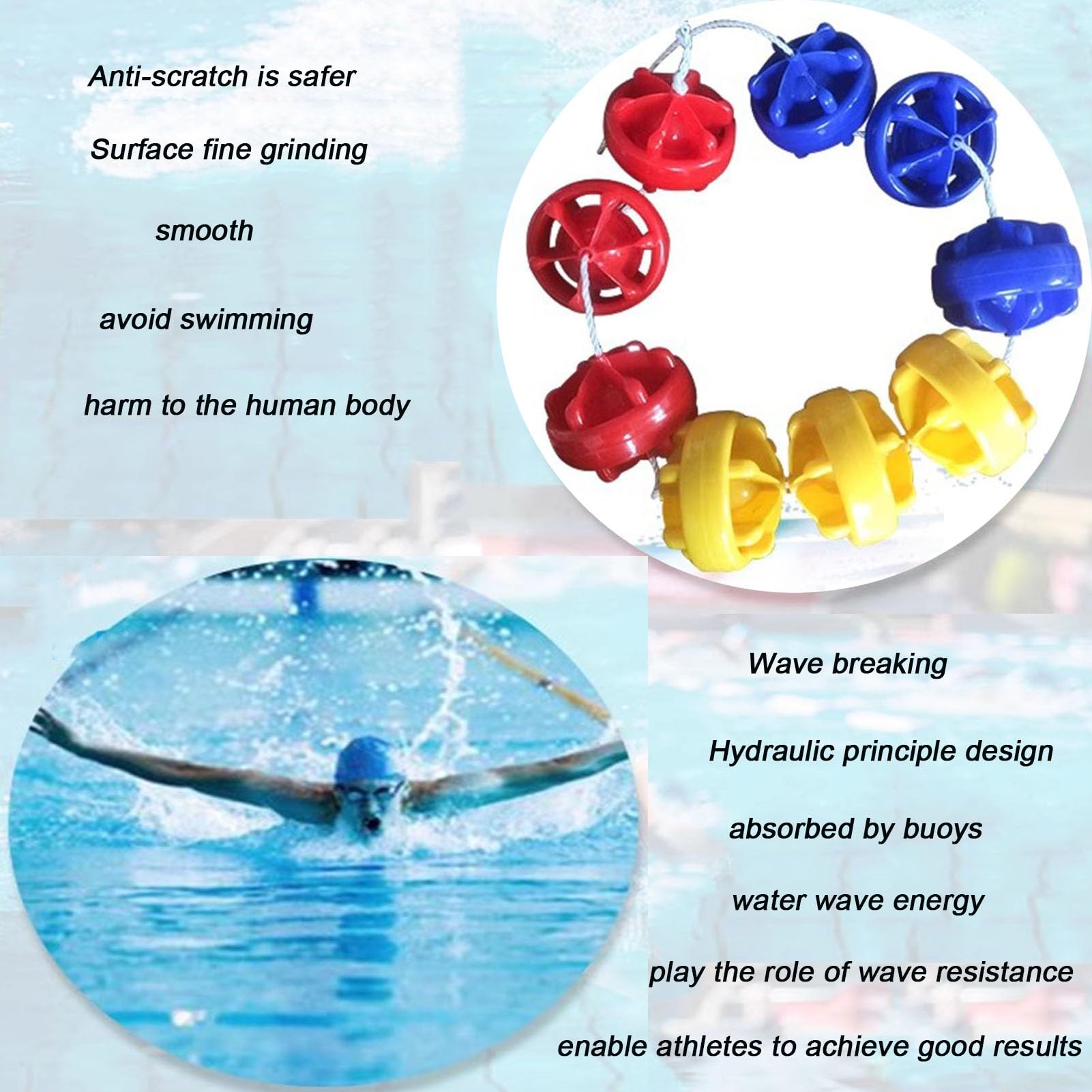 Flotadores de Cuerda, Divisor de Cuerda de Seguridad para Piscinas, Kits de Cuerdas para flotadores en Espiral para Entrenamiento de natación, 8 Boyas/m Valla de Seguridad para bajío