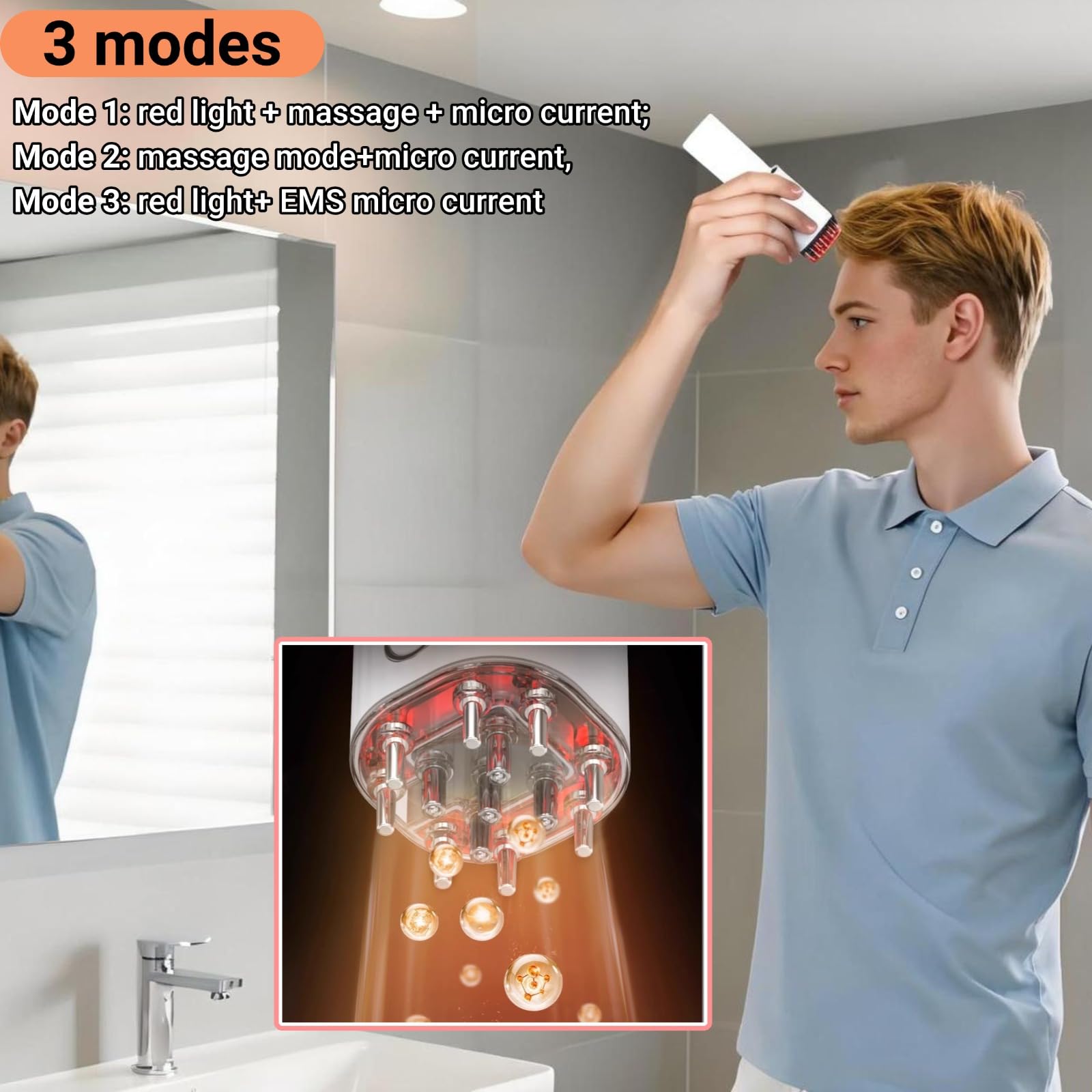Masażer skóry głowy 2 w 1 i aplikator do olejku do włosów – 3 tryby wibracji, butelka 70 ml i precyzyjny dozownik 2 ml, ładowanie przez USB-C,terapia światłem czerwonym – prezent dla kobiet i mężczyz
