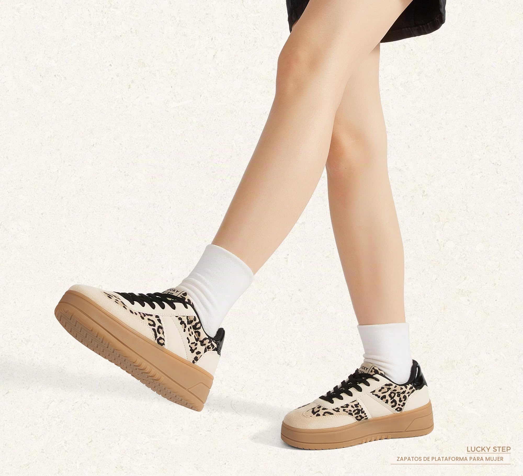 LUCKY STEP Tenis de plataforma con cordones para mujer, suela gruesa, cómodos, informales, a la moda, de piel sintética, tenis de caña baja para caminar