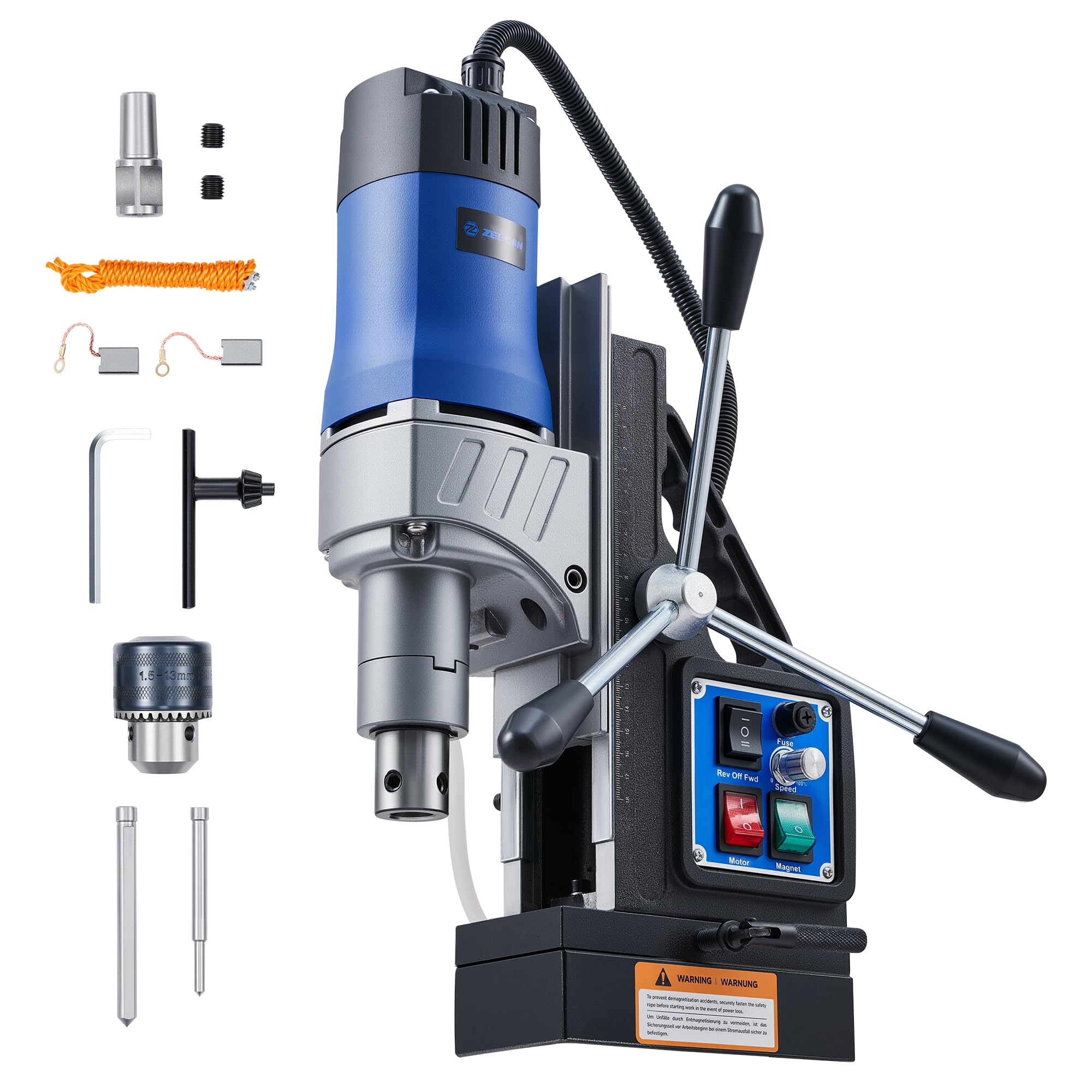 ZELCAN Mag Drill Press, 1550W Magnetic Drill with 2" Boring Dia Forward &amp; Reverse Drilling, 2922lbf Portable Electric Magnet Drill with Stepless Speed for Metal Surface Industrial Home Improvement
