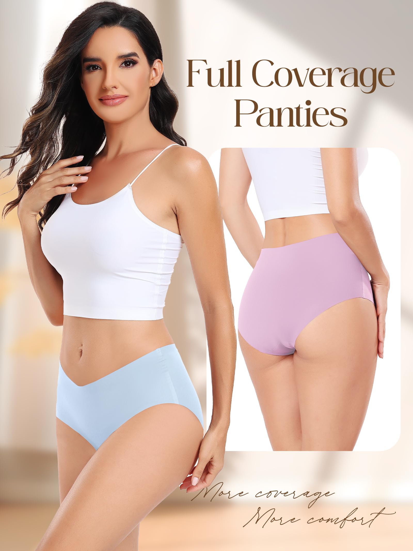 Lot de 6 culottes de bikini invisibles sans couture pour femme, confortables, extensibles, invisibles, pour un usage quotidien