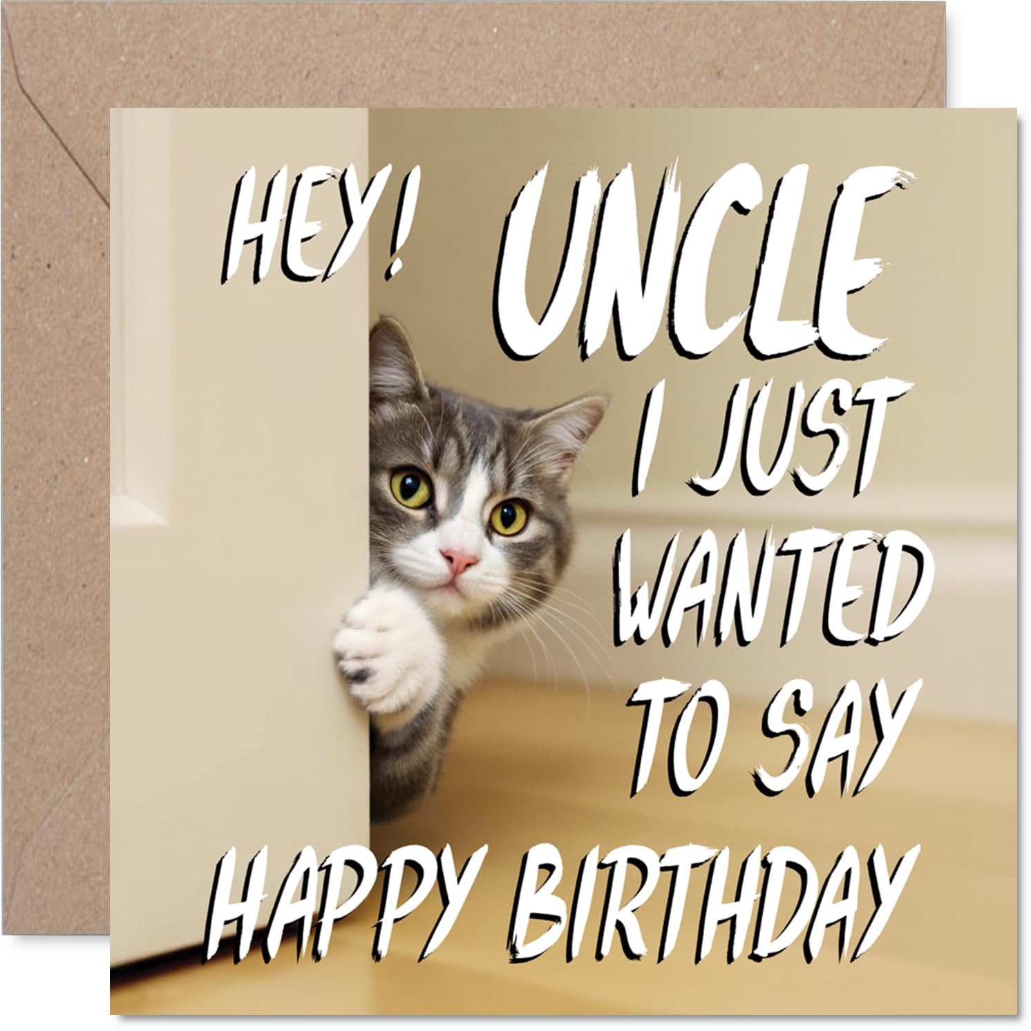 Uncle Birthday Card, Cute Cat Peekaboo