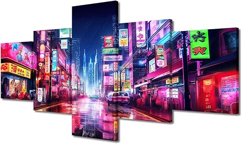 Miniatura 23 de Lienzo decorativo moderno para pared, pintura artística Cyberpunk, impresión de 5 paneles, decoración de lienzo para sala de estar para dormitorio