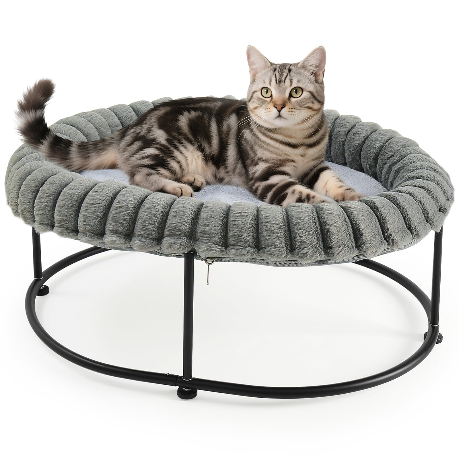 GUUSII HOME Elevated Cat Bed Raised Kitty Hammock for Indoor Cats Large Kitten Sofa Puppy Chair Pet Couch with Free-Standing Metal Frame Washable Padding Cushion Easy Assembly 58.5 * 43 * 21cm (Grey)