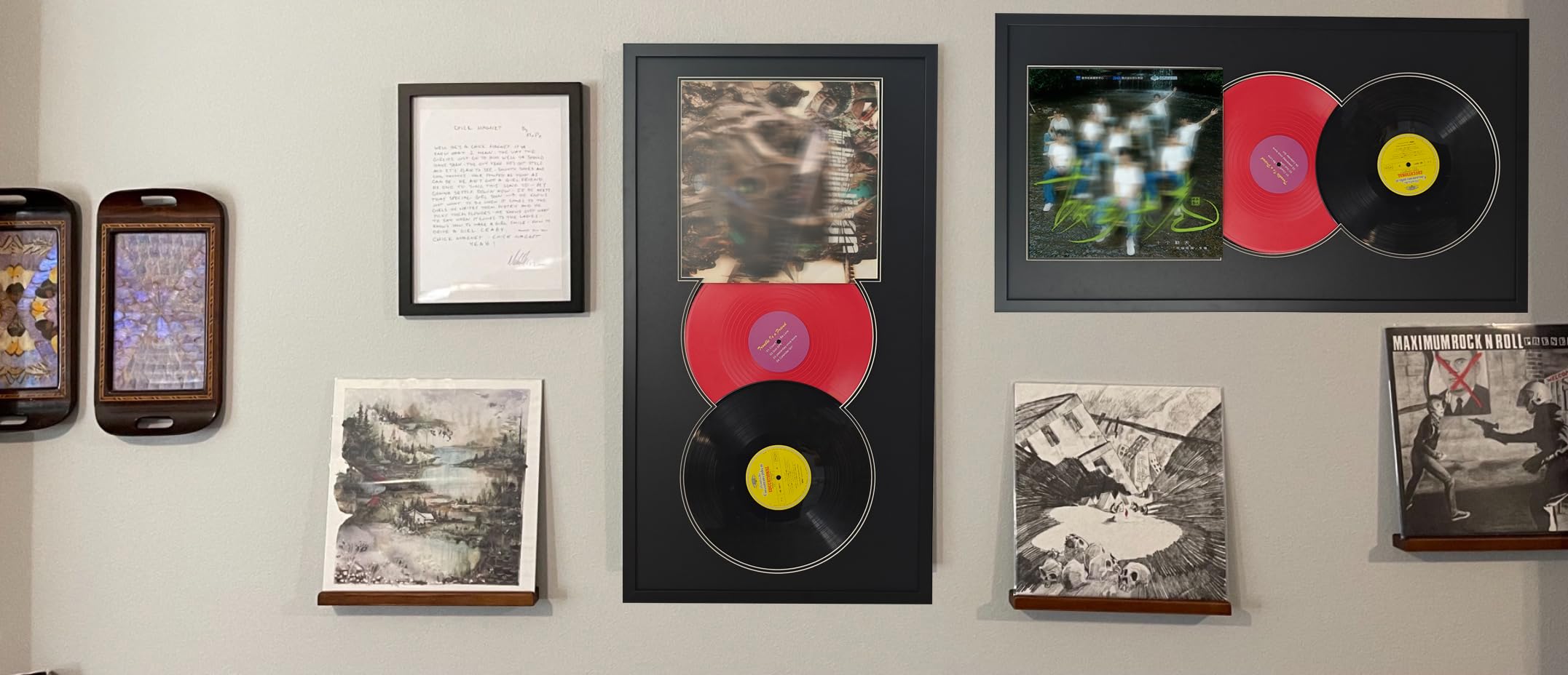 XINWENLI cadres doubles pour disques vinyles - 48 x 86 cm - À suspendre au mur - 30,5 cm - Noir - Pour la maison, le bureau, décoration d'intérieur, les amateurs d'albums - Cadeaux pour les amateurs