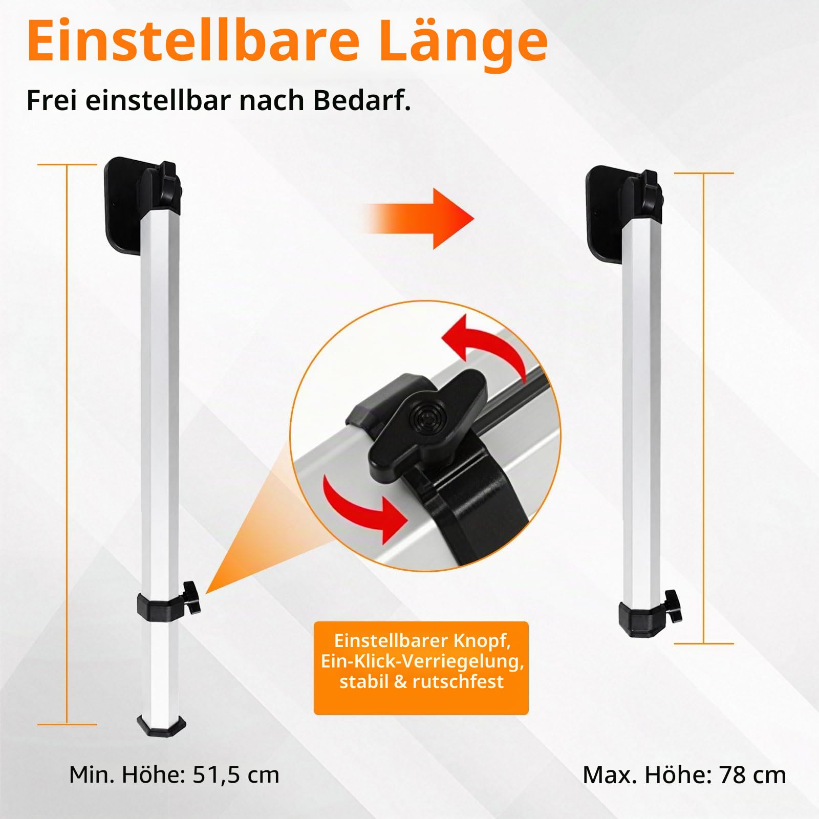 Verstellbarer Klapptisch-Fuß aus Aluminium – Höhenverstellbar 51,5–78 cm – rutschfest & Stabil für Wohnmobil, Yacht & Balkon