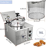 Vista 2 de Freidora eléctrica a presión de 16 litros, freidora de pollo de alta presión de 110 V con características de seguridad, freidora de encimera