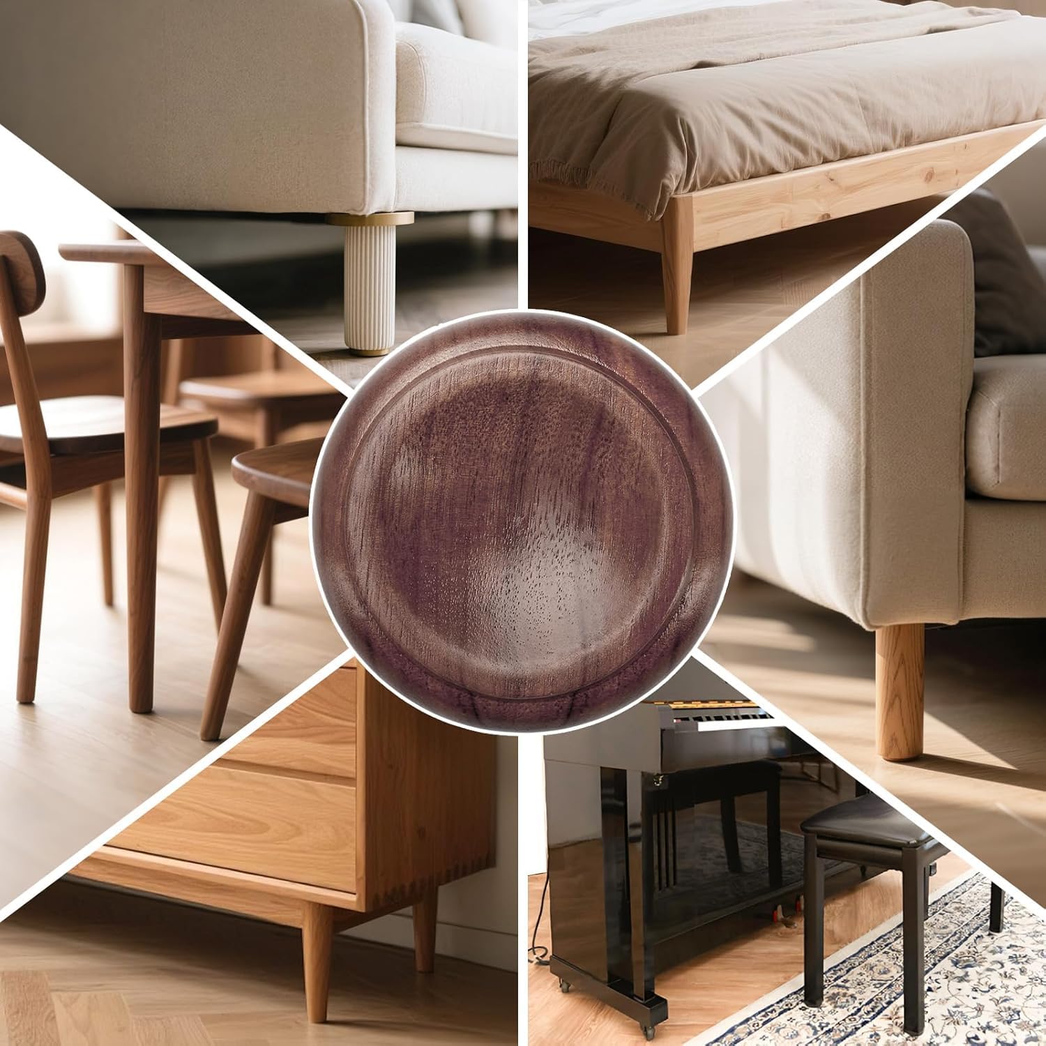 Tazza per pianoforte, tappezzeria per mobili, ruote per pianoforte, sottopentola in legno, protezione per mobili (noce)