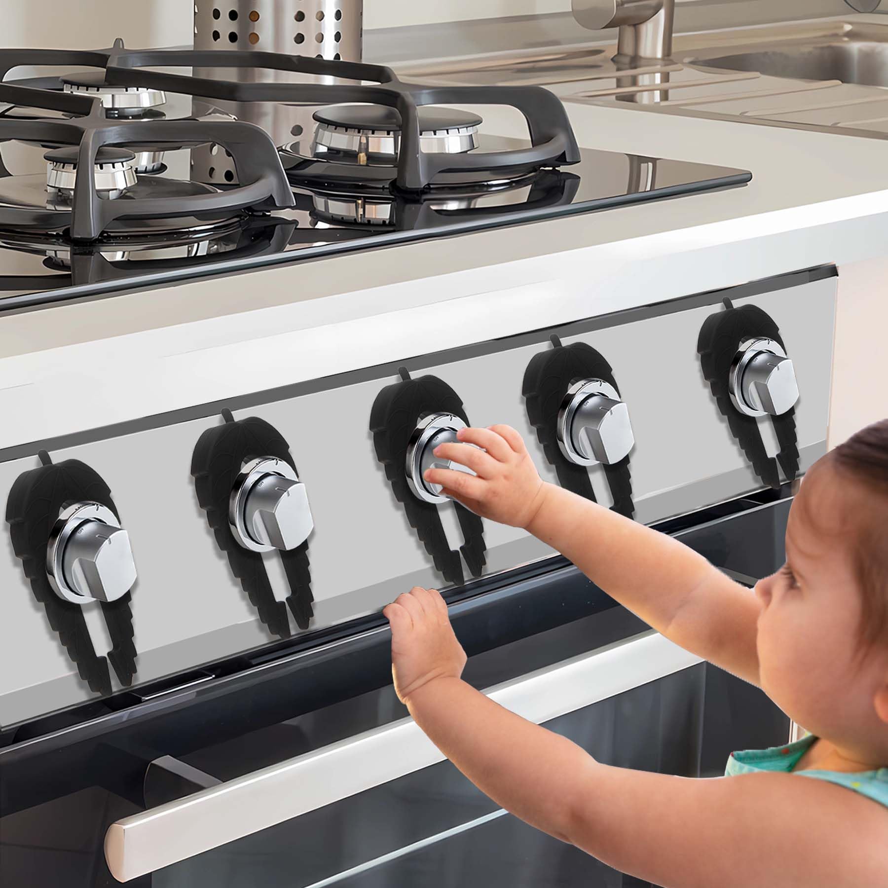 Gas Stove Baby Proof Knobs Locks (5Packs),Silicone Oven Knob Covers for