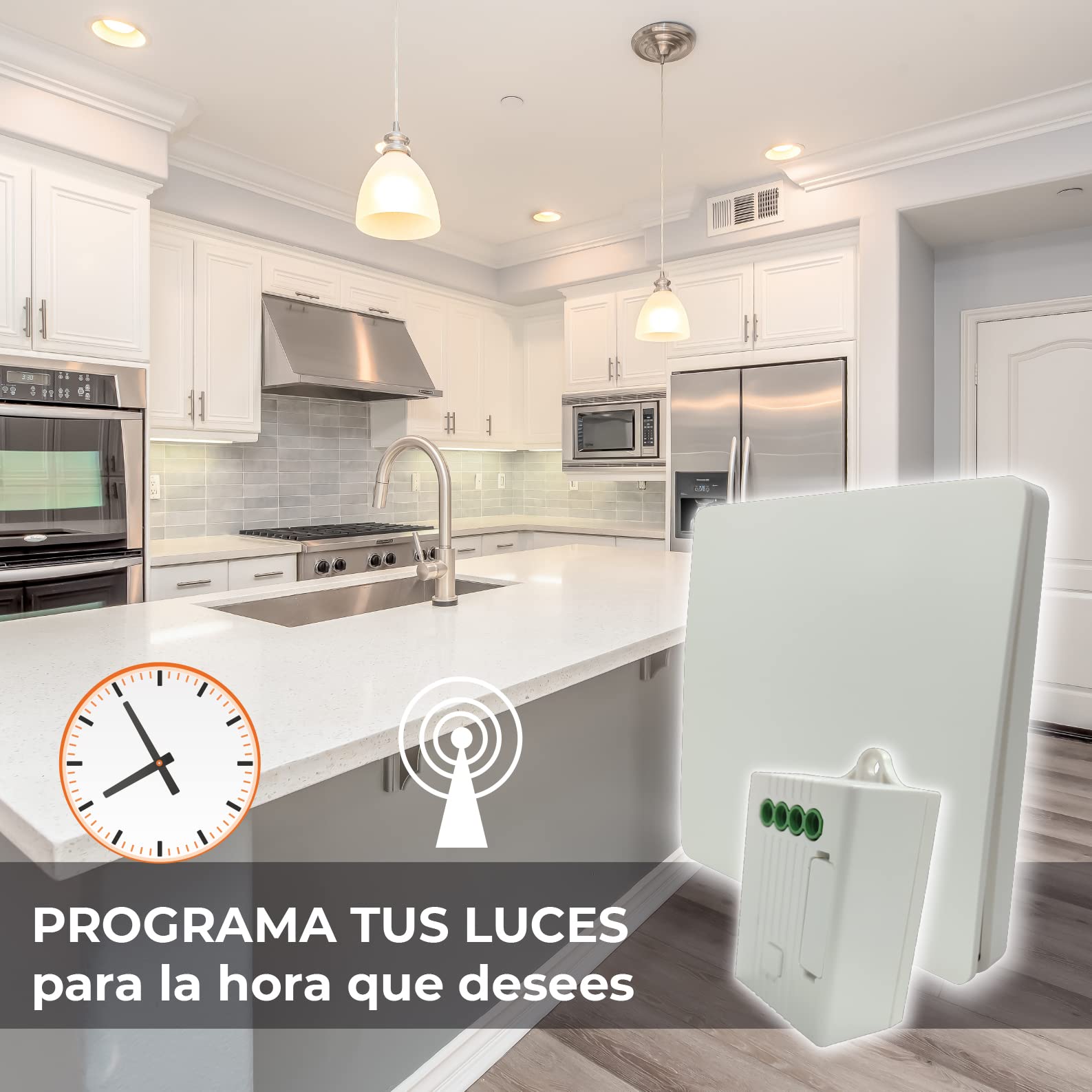 LED ATOMANT Kit 1 Interruptor Inalambrico 1 Via y 1 Receptor Wifi y RF | Sin cables ni baterias, Admite hasta 10 pulsadores conmutados