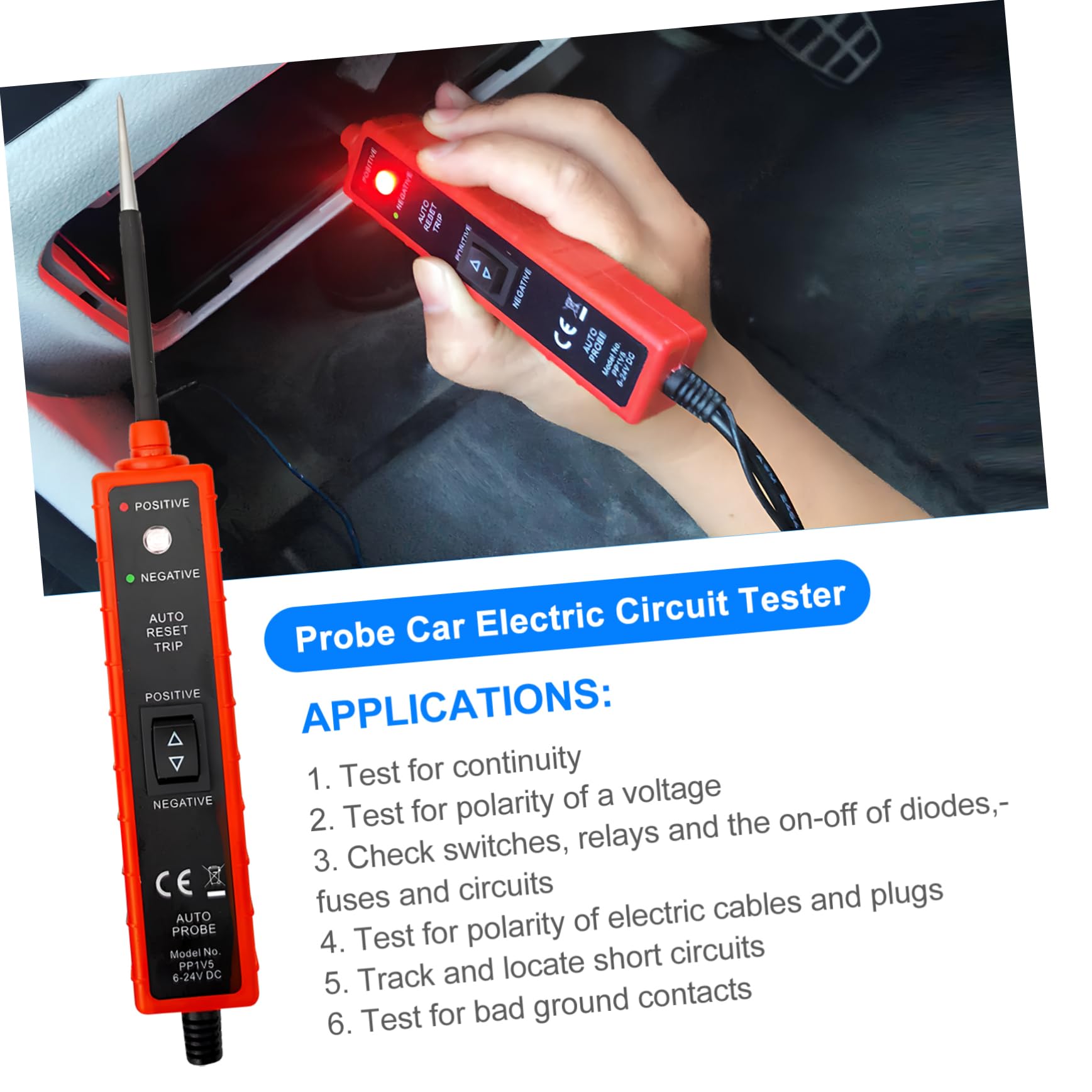 Tester Circuito Auto Em285 Zk-103 in Plastica e Metallo | Dc 6-24v, Rilevazione di Cortocircuiti e Circuiti Aperti, Strumento per Meccanici Esperti e Fai da Te