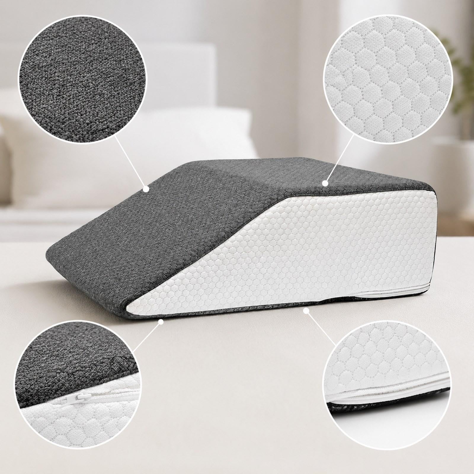 Cojín de cuña para piernas para soporte de rodilla, diseño ergonómico, espuma de poliéster ideal para dormir, leer, relajarse en la cama