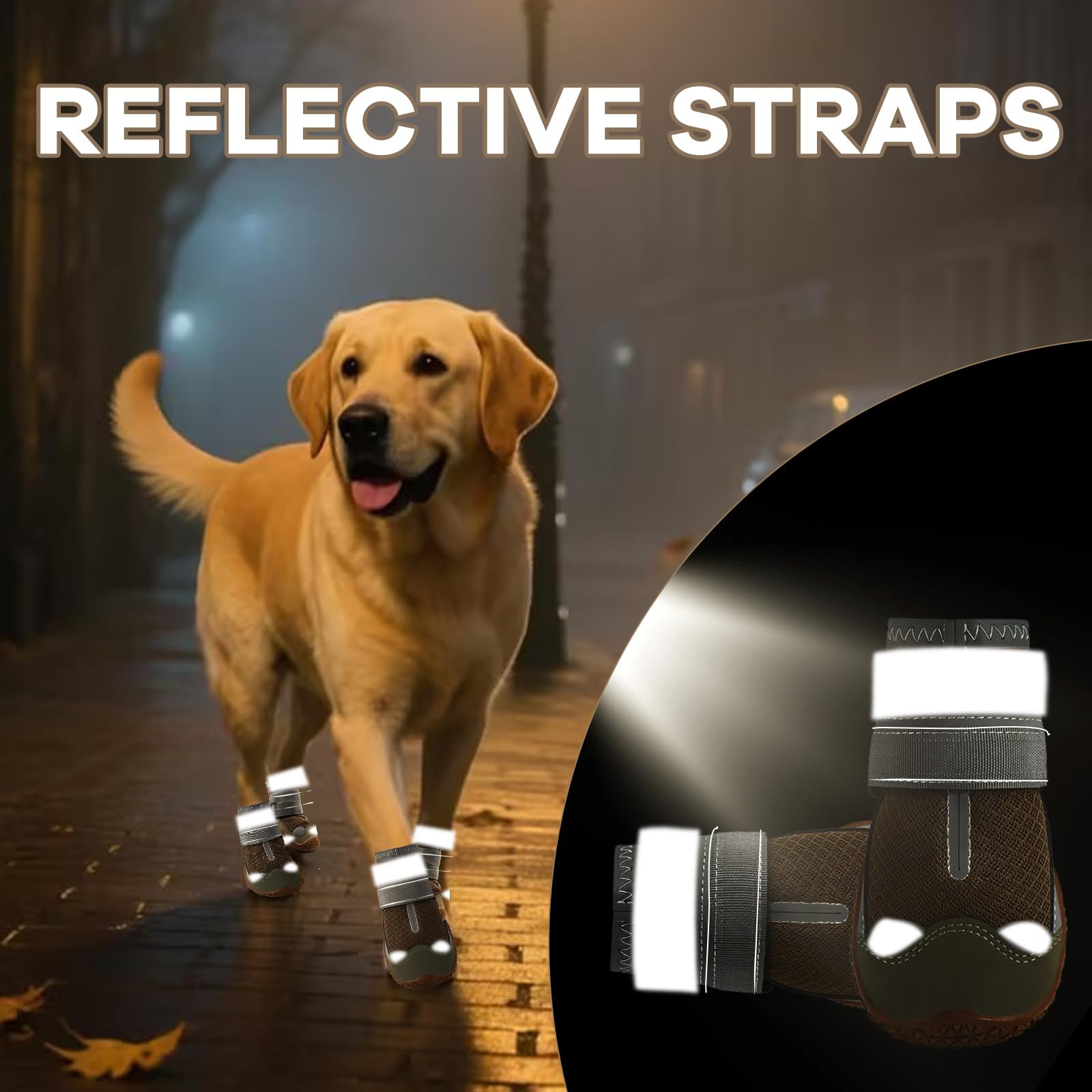 Hundestiefel, wasserdichte Hundeschuhe für große, mittelgroße und kleine Hunde, geeignet für heiße Sommerpflaster, verstellbarer, rutschfester Gummi-Potenschutz (Braun, Nr. 6 (Breite 6,6 cm