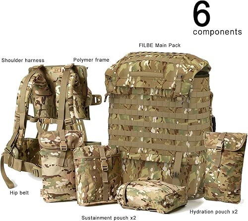 Miniatura 2 de MT MIlitary FILBE Mochila principal del ejército táctico de asalto con sistema de marco de curva externa Multicam