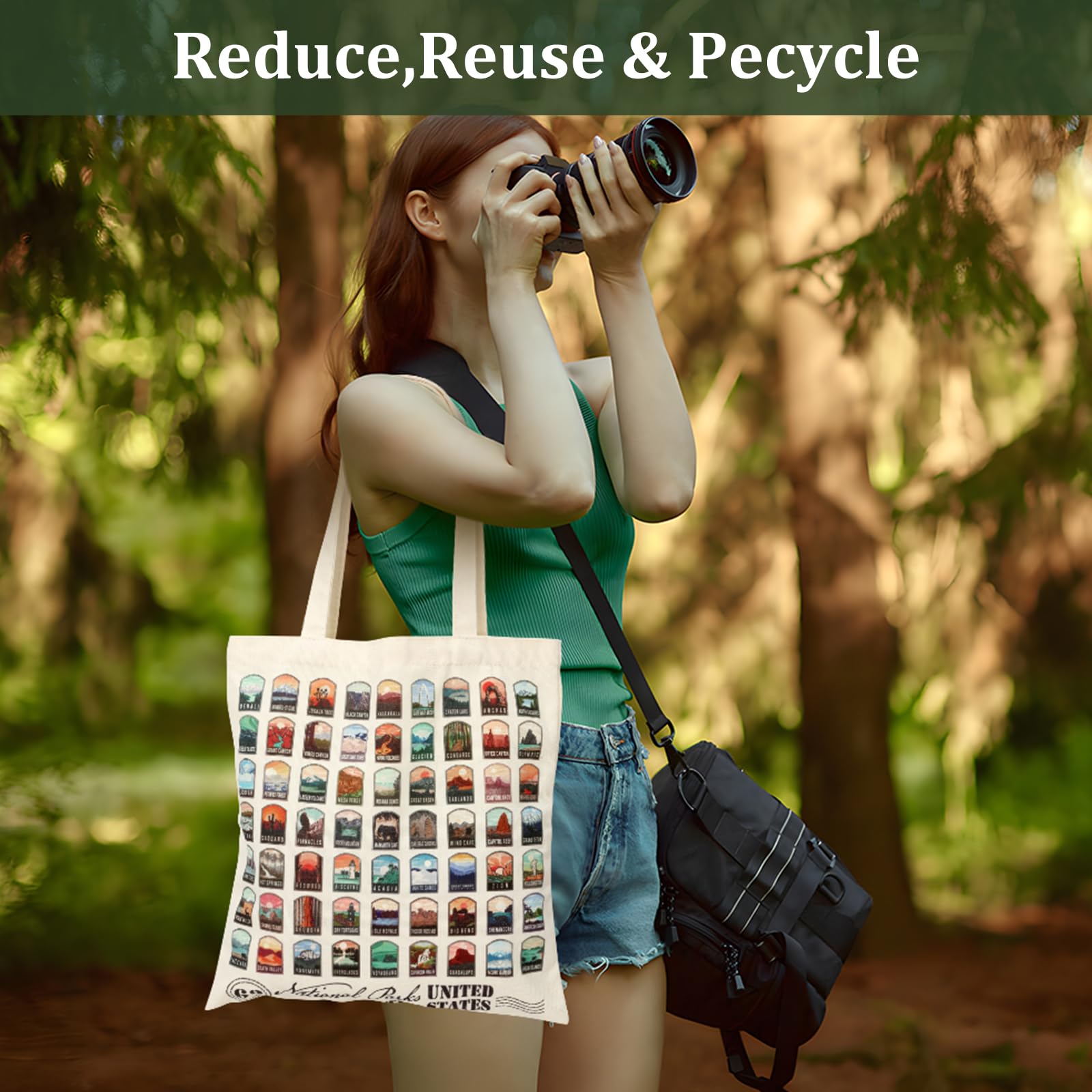 Familavida 63 National Parks Illustrated Tote Bag 100% Cotton Natural Canvas Bag Ideal Gifts for National Park Lovers Outdoor Adventures and Everyday Use - Image 5