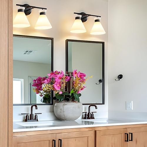 Miniatura 6 de WOSHITU Lámparas negras para tocador de baño accesorios de iluminación de baño sobre espejo de 17.3 pulgadas con vidrio esmerilado blanco lechoso, 2