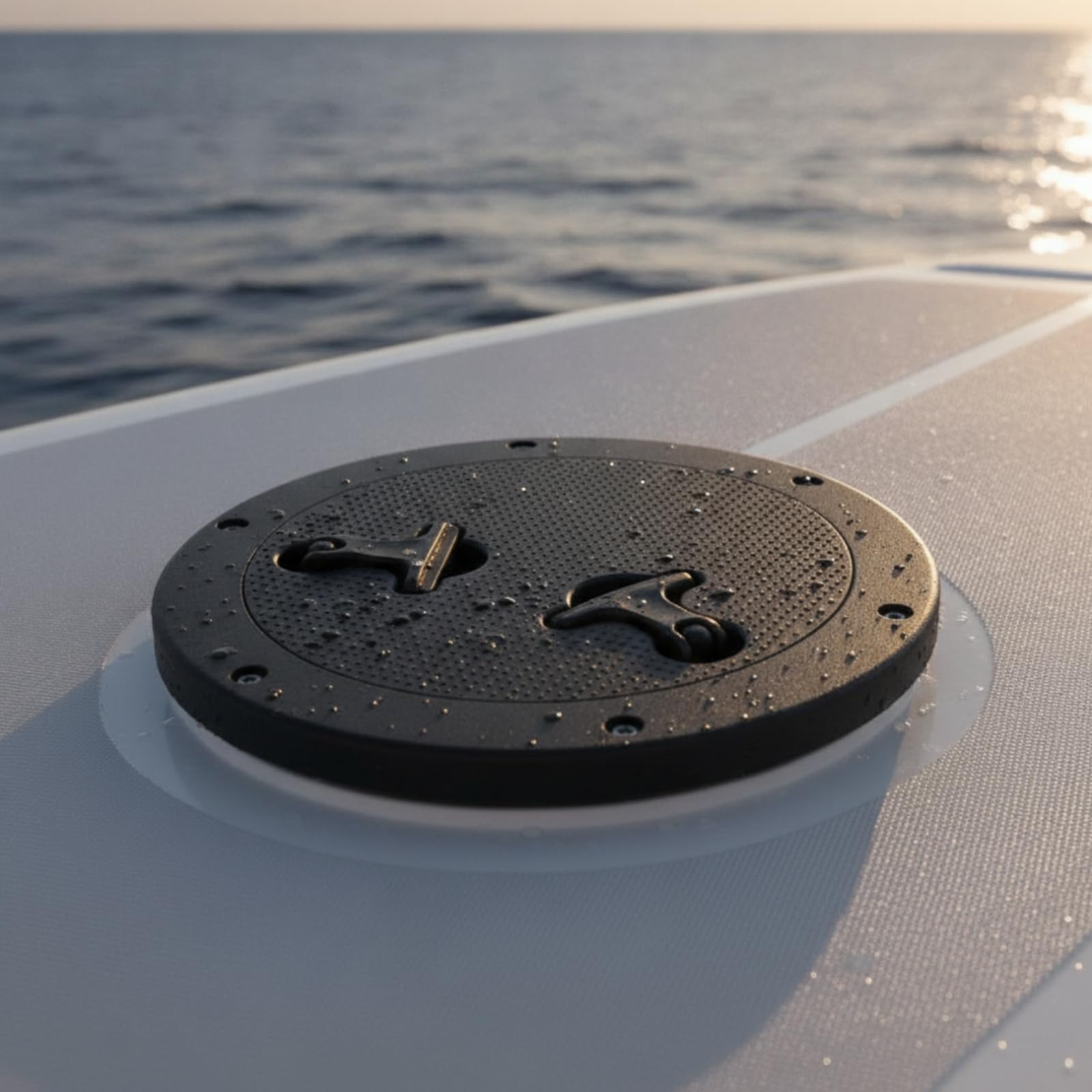 perfk Chiusino Tondo Passacavo per Deck Barca con Superficie Ruvida Antiscivolo E Chiusura con Maniglia Adatto per Controllo Manutenzione Yacht Uso Marino, Nero