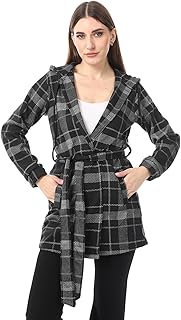 Andora womens Fleece Plaid Wrap Cardigan Sweater