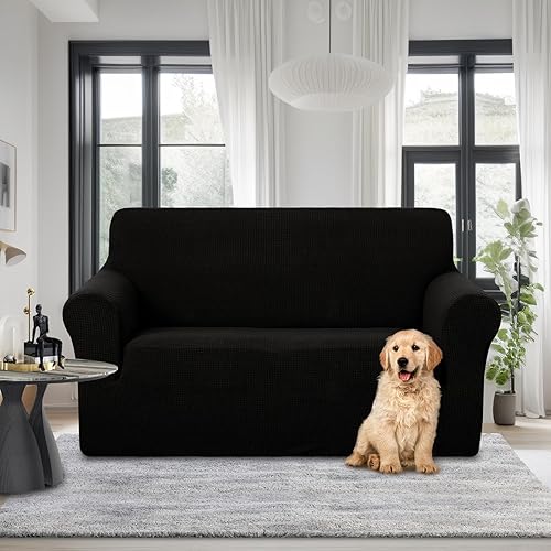 Miniatura 2 de U-NICE HOME Funda elástica para sofá biplaza, funda de sofá, protector de muebles para sofá de 2 plazas, apta para mascotas (sofá biplaza, negro)