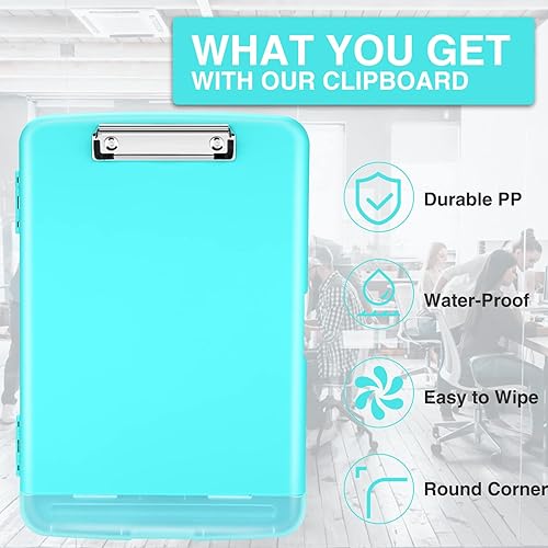 Vista 112 de Sooez Portapapeles con almacenamiento, tableros de clip de alta capacidad de 8.5 x 11 pulgadas con almacenamiento, carpeta de portapapeles de Rosa