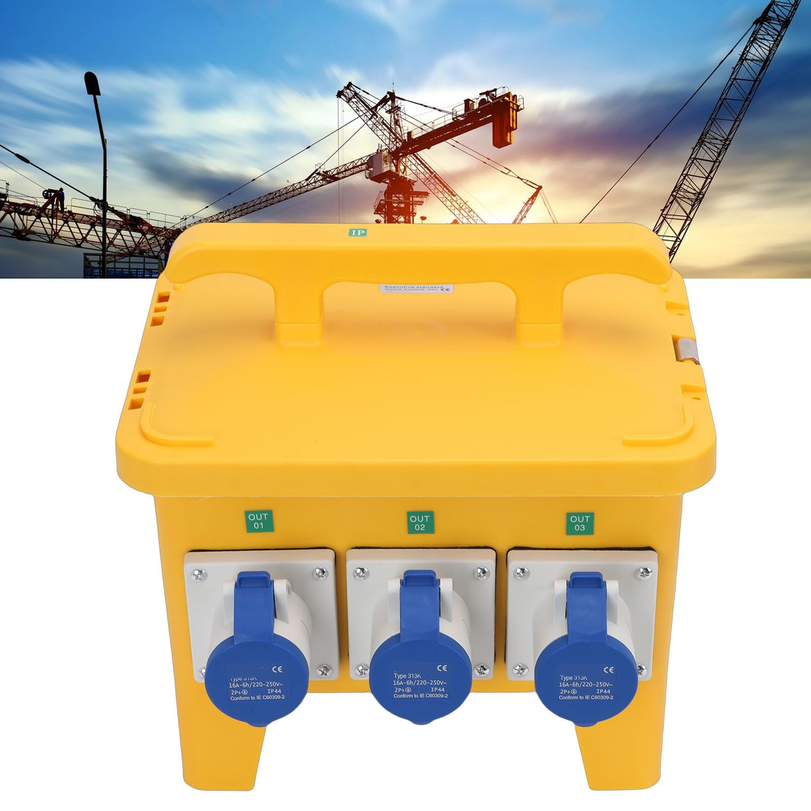 Caja de Distribución de Energía Resistente a la Intemperie con 3 Salidas CEE para Uso en Exteriores, Enchufes de 3 Clavijas, Portátil, 11,8x9,1x11, Pulgadas