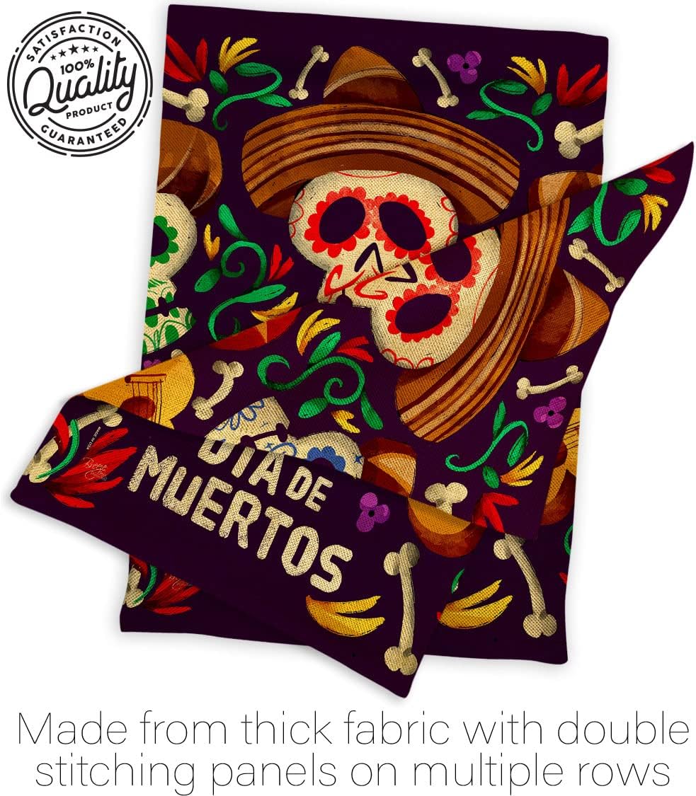 Dia De Los Muertos Decorations 2 Pcs Banner Room Wall Art Flag Patio Lawn Garden Outdoor Indoor Tapestry Yard Grave Cemetery Signs Dia De Muertos Skulls Front Porch Decor Fall Gifts Made In USA