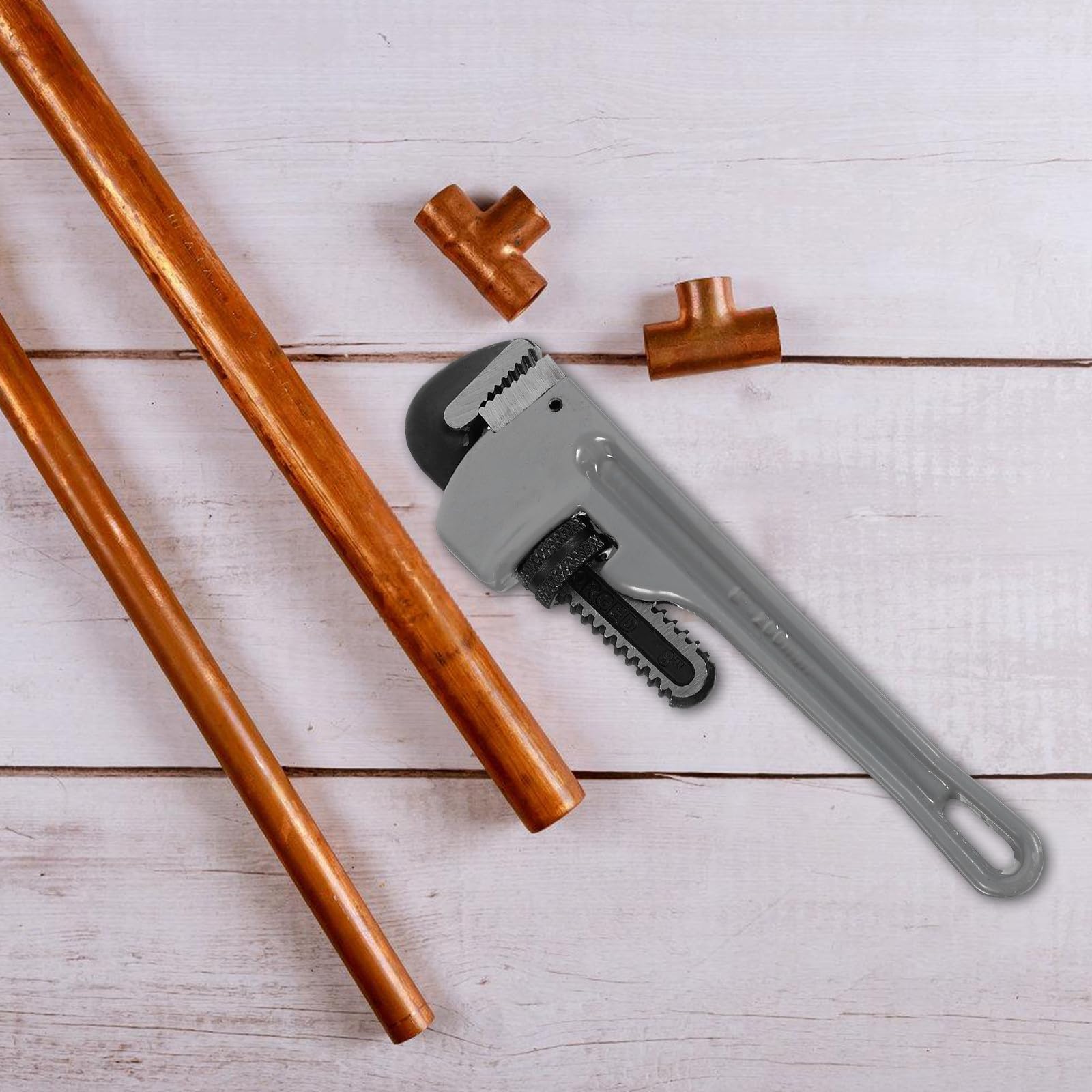 Llave de Fontanero Ajustable de 8 Pulgadas Llave Inglesa Pesada de Aleación de Aluminio y Acero Cromo-Vanadio Herramienta para Tuberías Resistente y Versátil para Fontanería