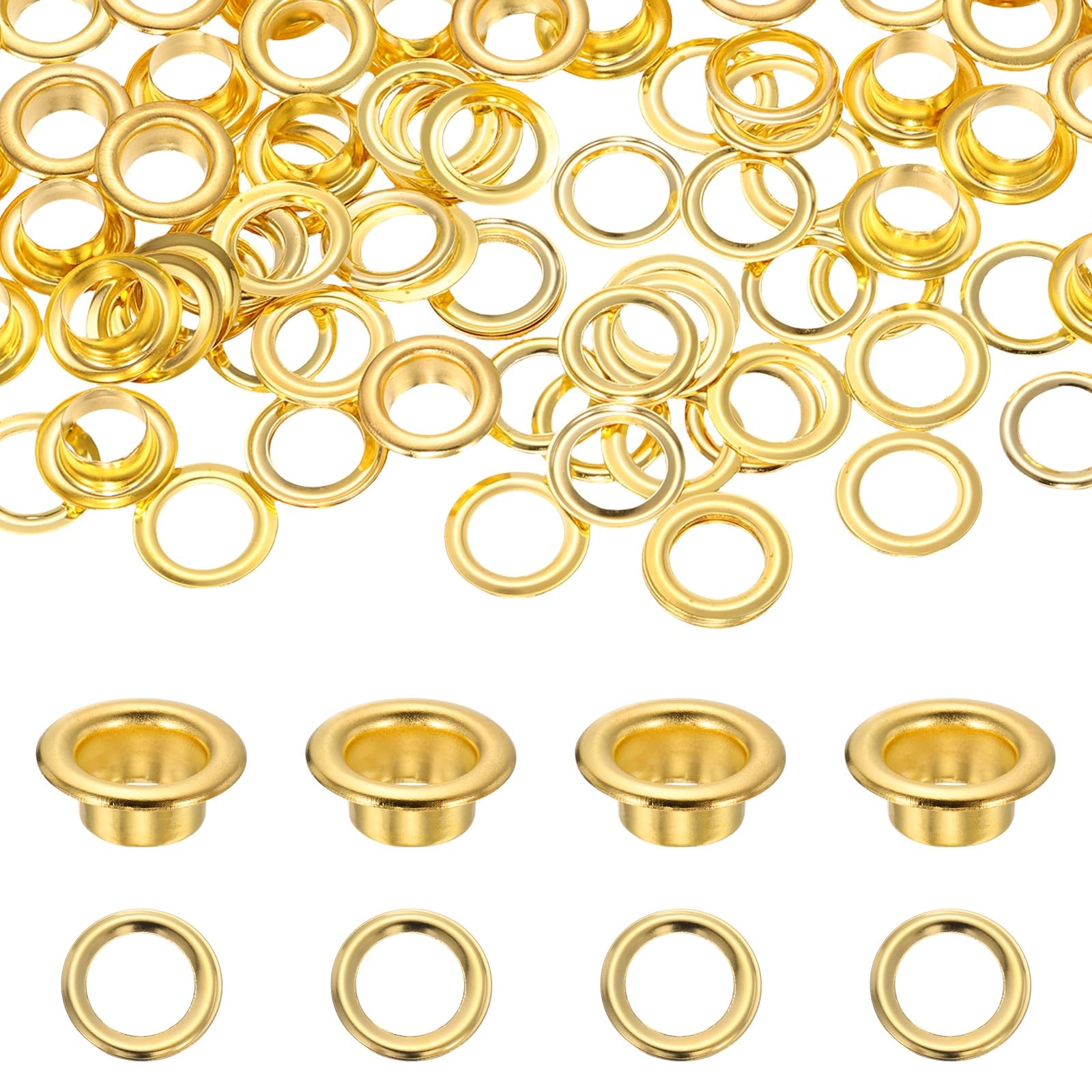 sourcing map 120 Pcs Grommets Eyelets, 8 mm Round Grommets Kit Metal Eyelets with Washers Leather Working Tools for DIY Crafts Making Clothes Bags Shoes Belts Canvas, Gold