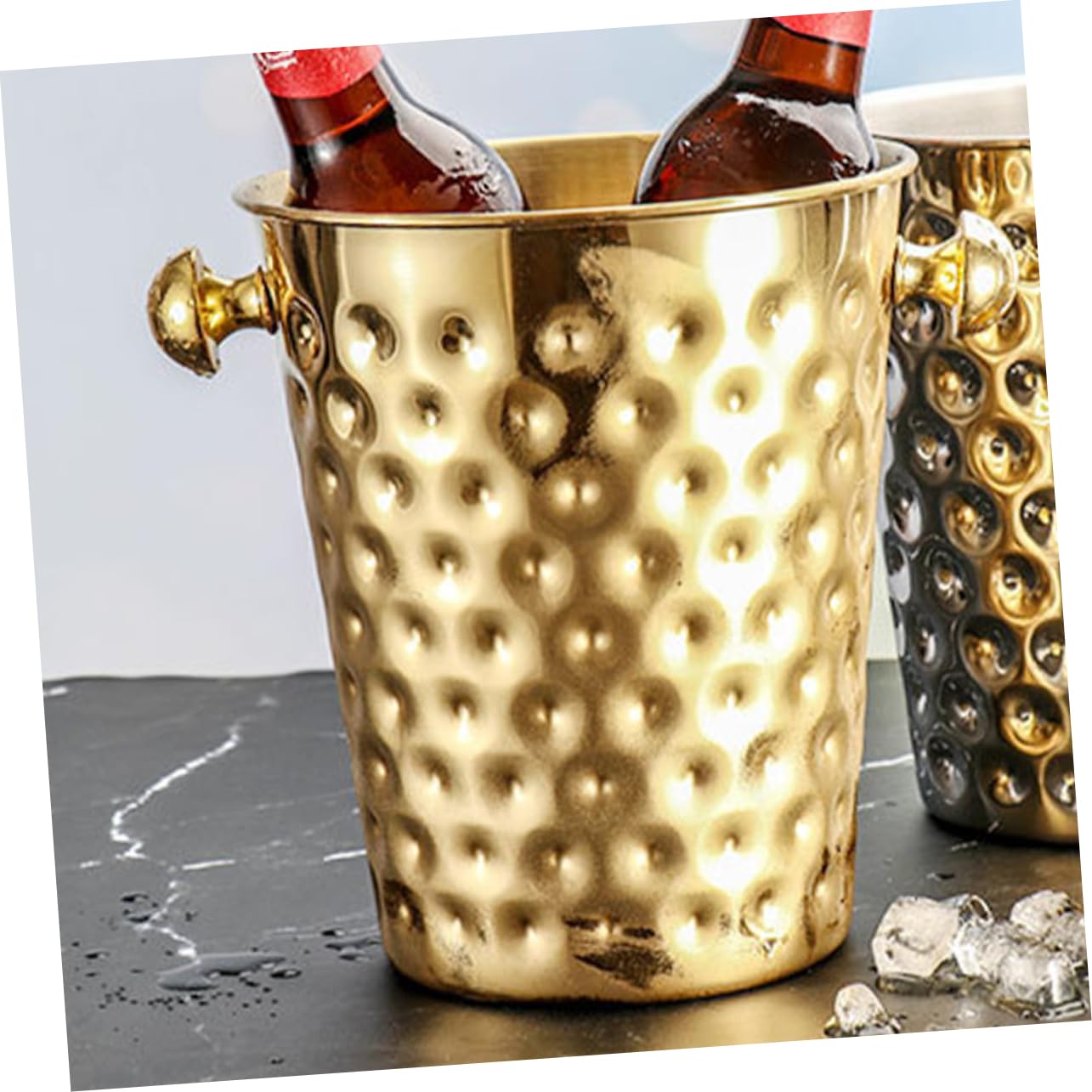 1 Pc cubeta de Hielo Golden Dorado Cubo de Botella de Vino Cubo de Hielo de Cerveza Cubo de Hielo para Bar contenedor de Hielo de Acero Inoxidable merienda envase Cubo de champán