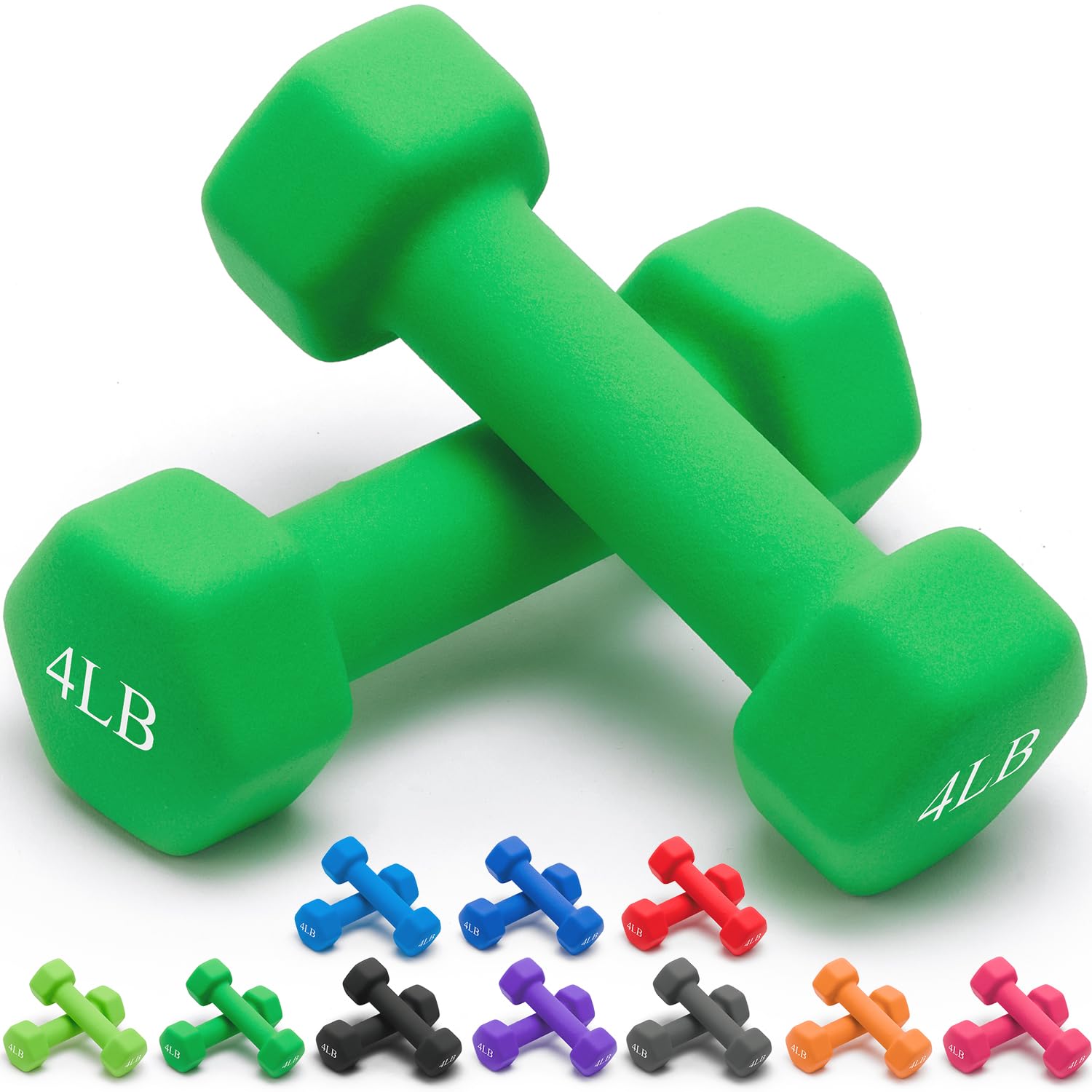 Portzon Weights Dumbbells 10 Colors Options Compatible Fitness Neoprene Dumbbell Weight Pairs with Anti-Roll Square Head Hand Weights