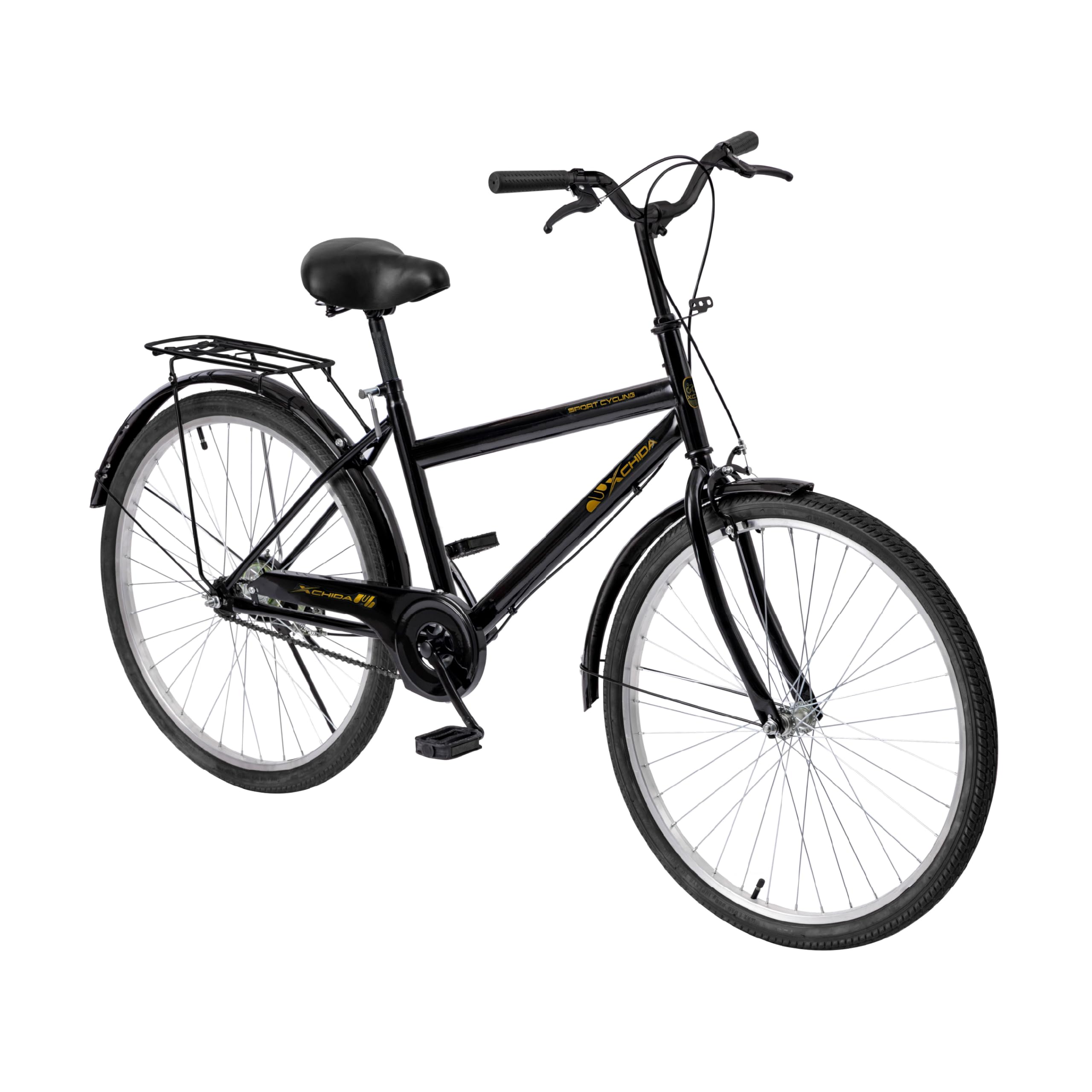 Baroni Home Bicicletta da Passeggio, Manubrio e Sellino Regolabile, Bici con Doppio Freno Anteriore e Posteriore, 26 Pollici, City Bike, Nero, 168x110 cm