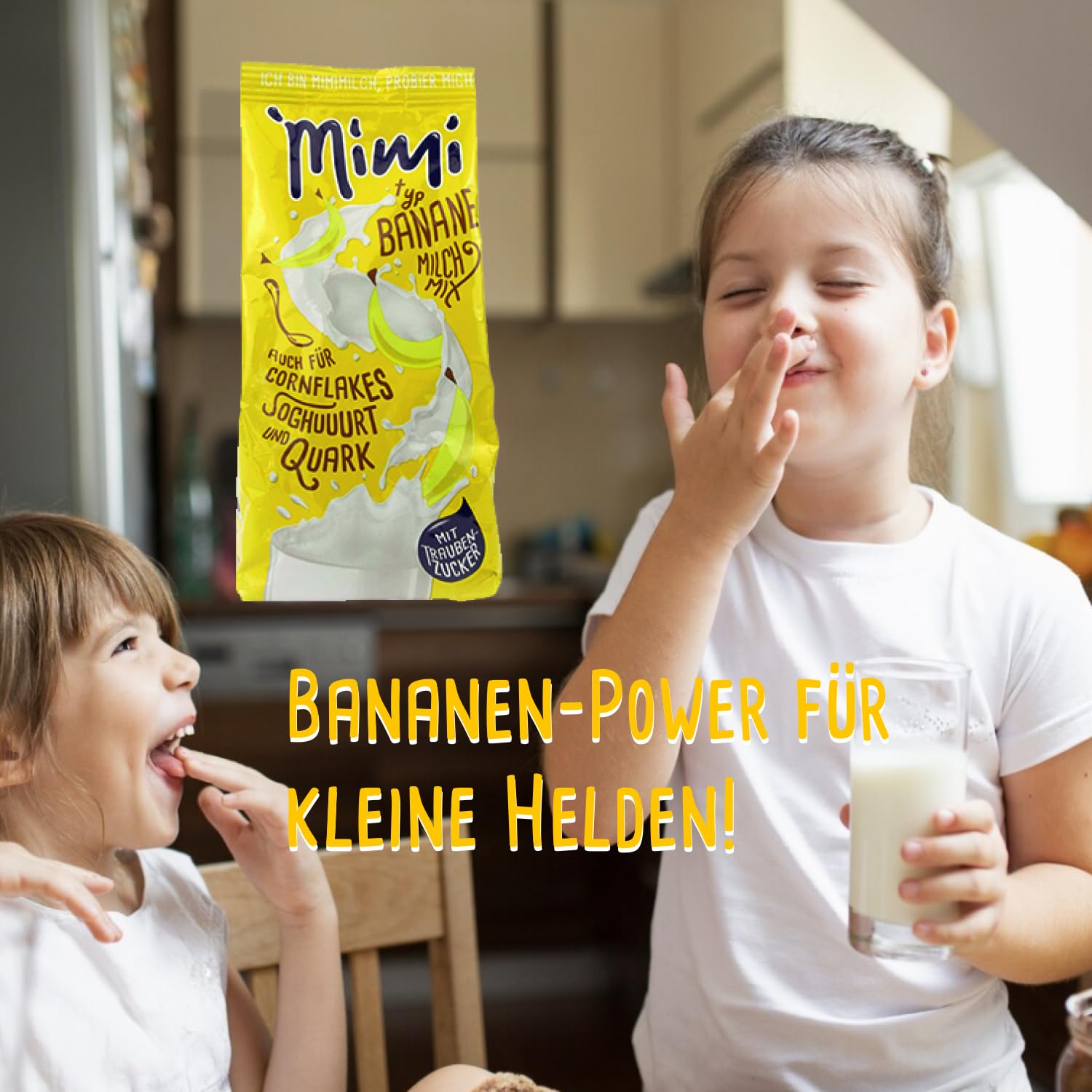 Mimi Milk Milk Banana Bebida Polvo 12 x 400 g - Pack de Almacenamiento - Polvo de bebida soluble en leche con sabor a plátano - Soluble en frío y caliente - Ideal para ocio, oficina, familia grande
