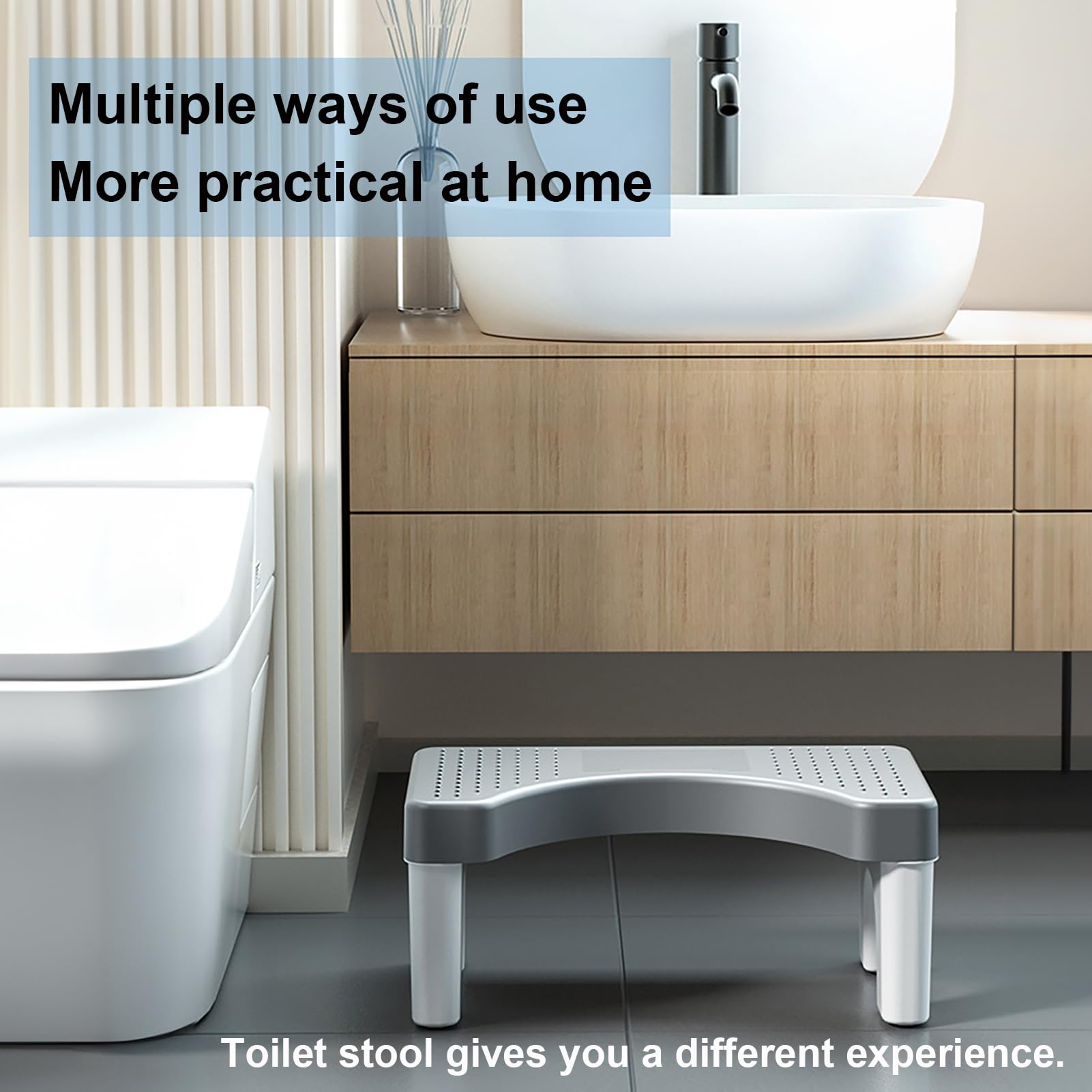 Generisch Toilettenhocker Erwachsene, Vielseitiger Toilettenhocker und Tritthocker, Badezimmer-Töpfchen-Toilettenhocker mit Rutschfestem Tragbarem Hocker, Badezimmer Hocker,Grau