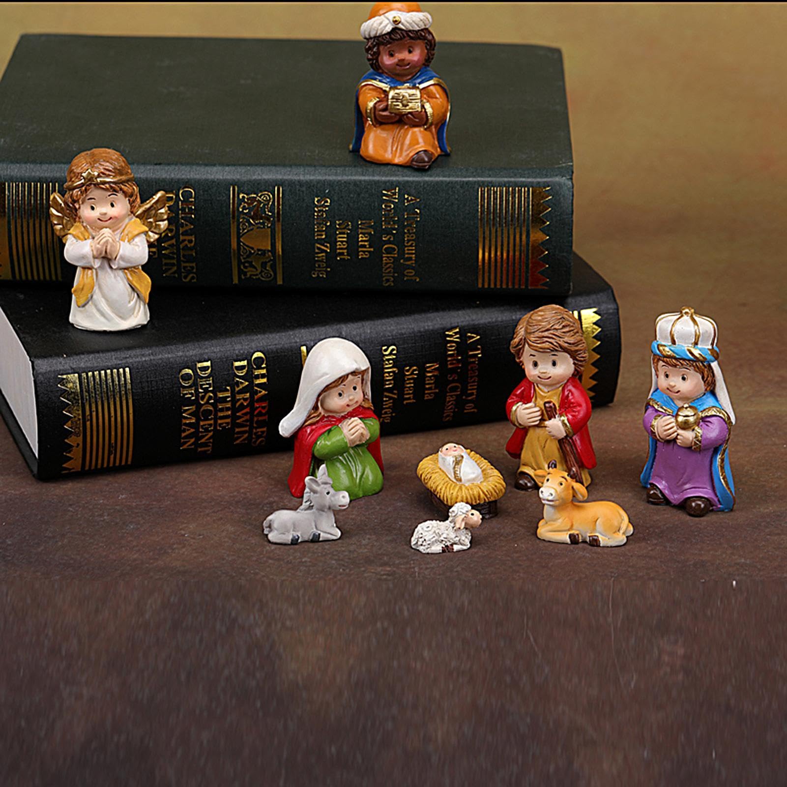 Resin Nativity Set, 12-Piece Nativity Figurines, Religious Holiday Decor for Church Home