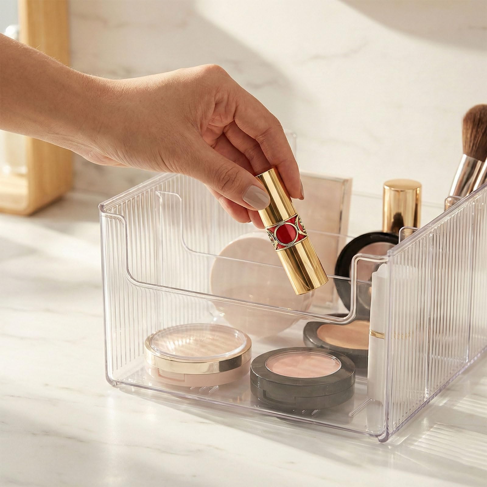 JessLab Organizer Trucco Estraibile, Contenitore Cosmetici per Comò, Piano di Lavoro e Bagno, Scatola Trasparente per Cucina e Lavanderia, 1 Pezzo