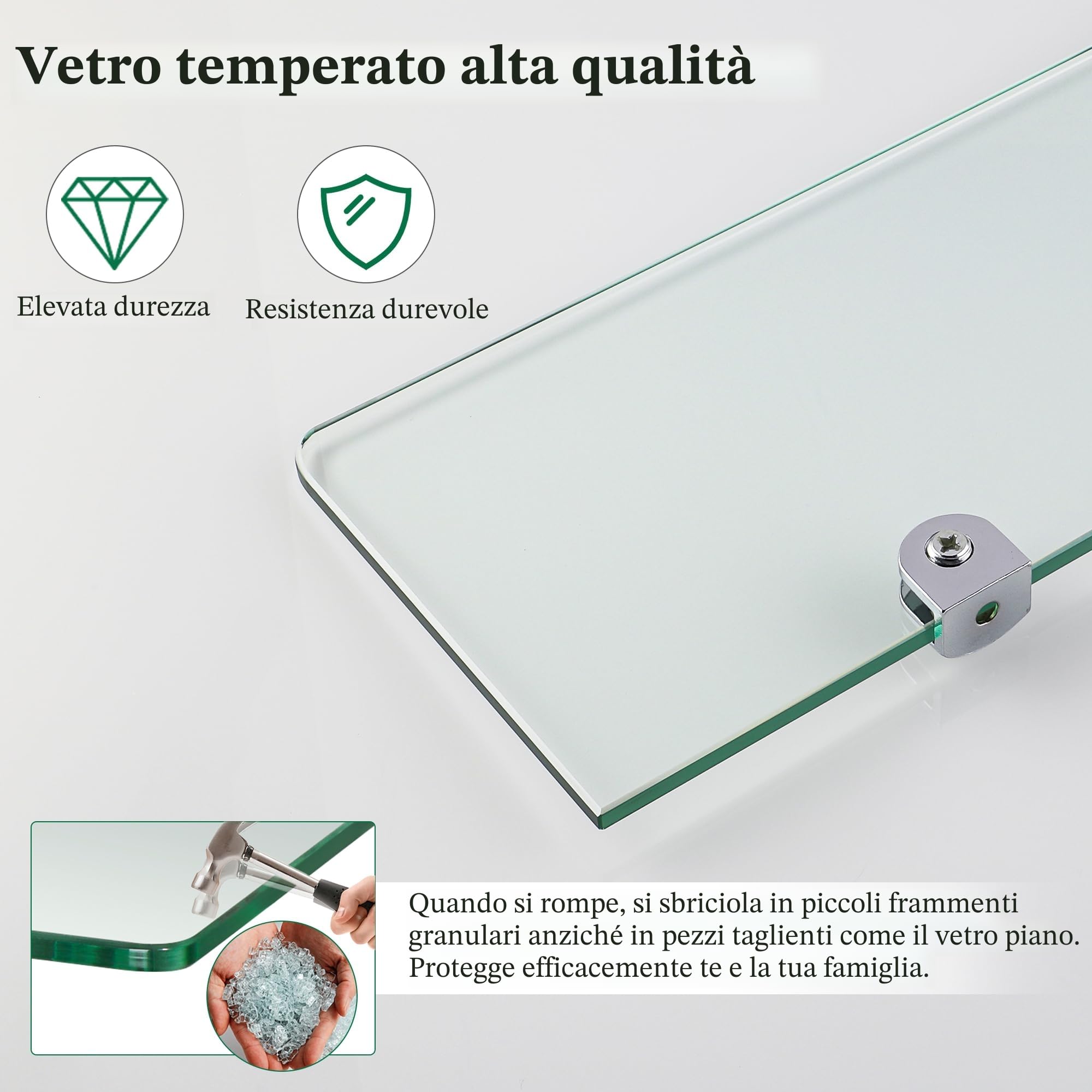 SAYAYO Mensola Doccia Vetro Mensola in Vetro per Bagno Mensola Bagno con Supporto Cromo Lucido, Mensole da Muro 30 CM, 2 Pezzi