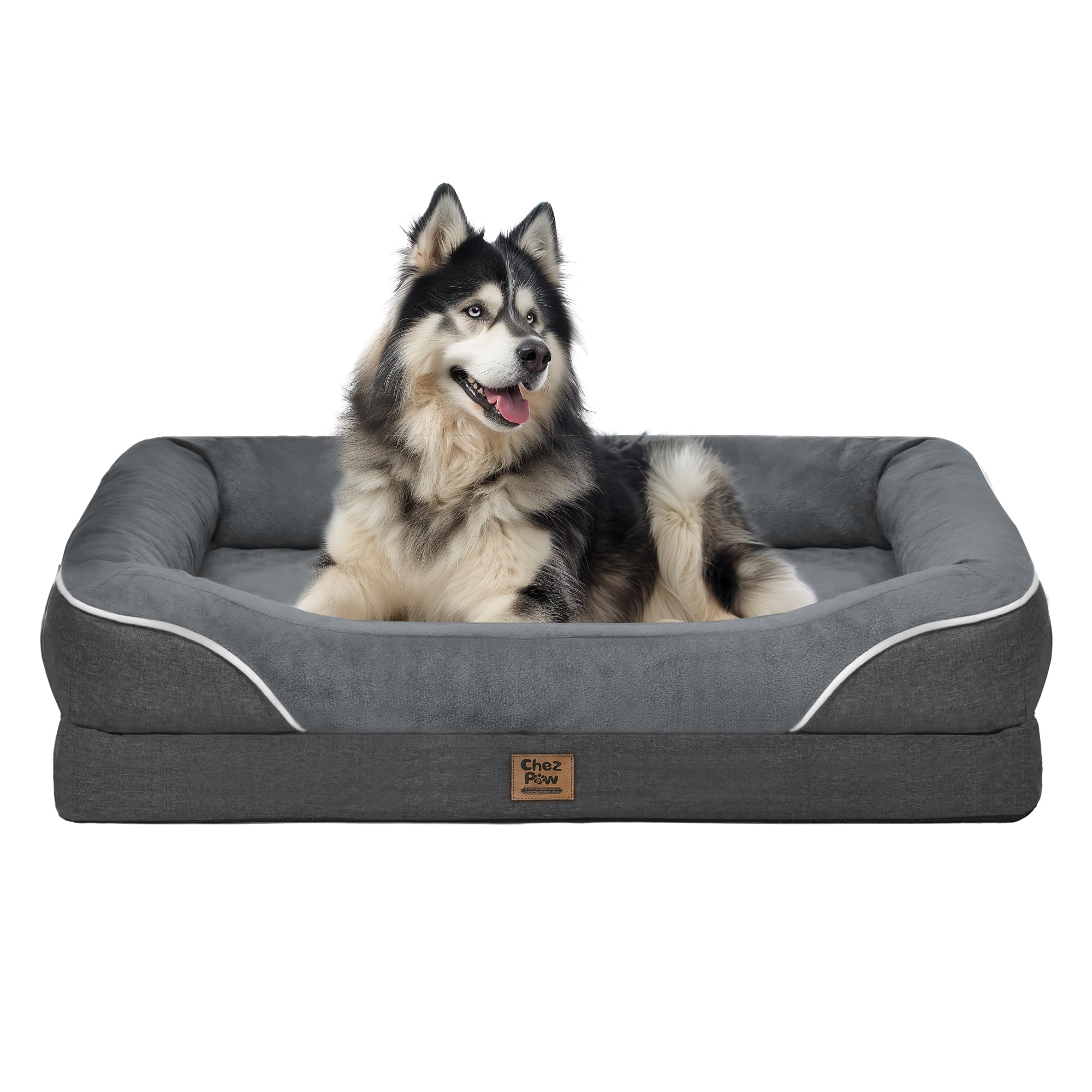 Washable Orthopedic Large Dog Bed - Dog Beds Large Sized Dog with Removable Cover Waterproof Orthopedic Pet Dog Bed for Extra Large Dog XL Dog Beds with Bolster, Dark Grey
