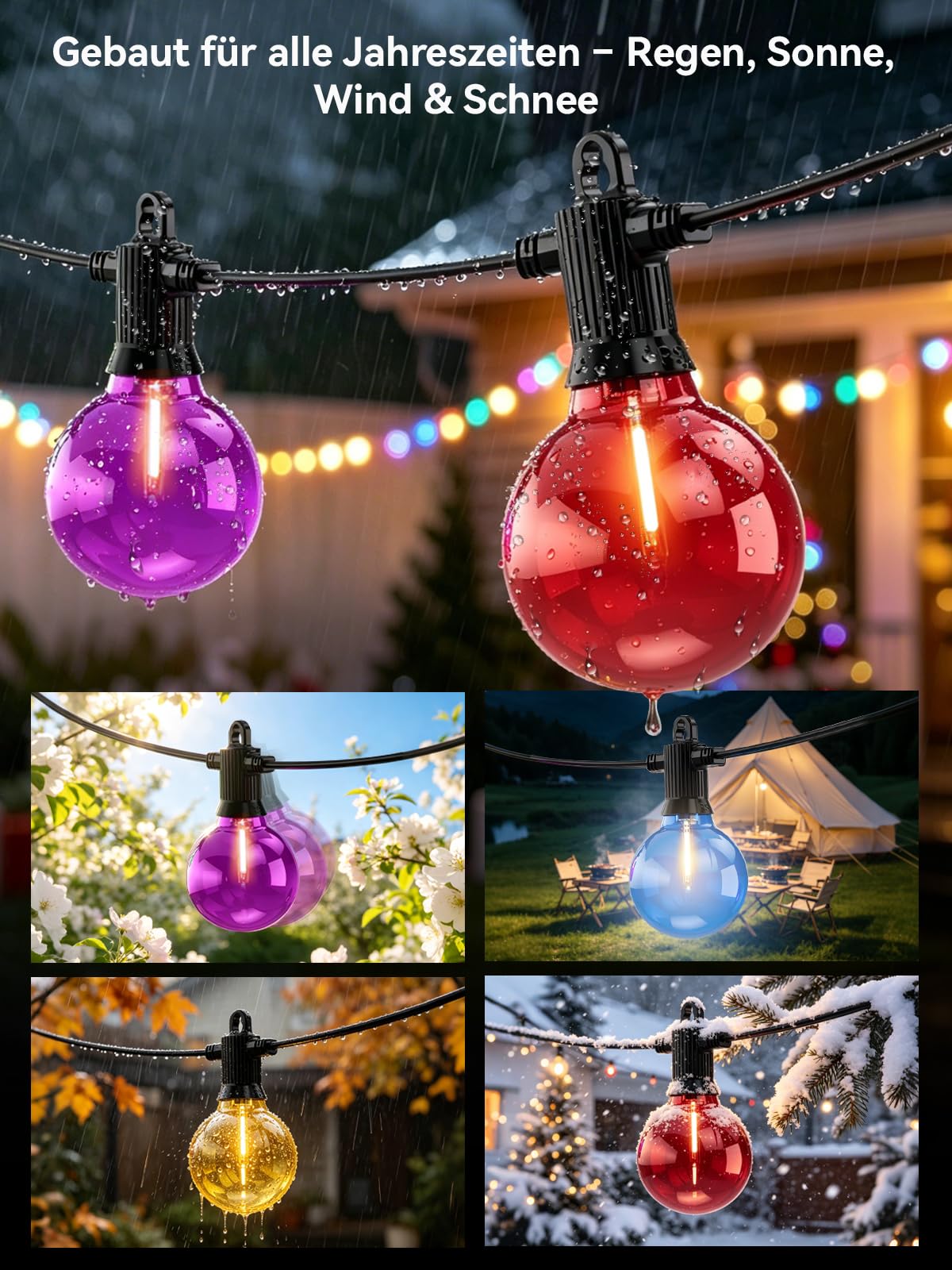 Kawaya 30M Bunte LED Lichterkette Außen Strombetrieben - IP65 Wetterfest | Bruchsicher verbindbar dimmbar - Lichterkette Party für Garten Balkon Terrasse Weihnachten Halloween Festdekoration