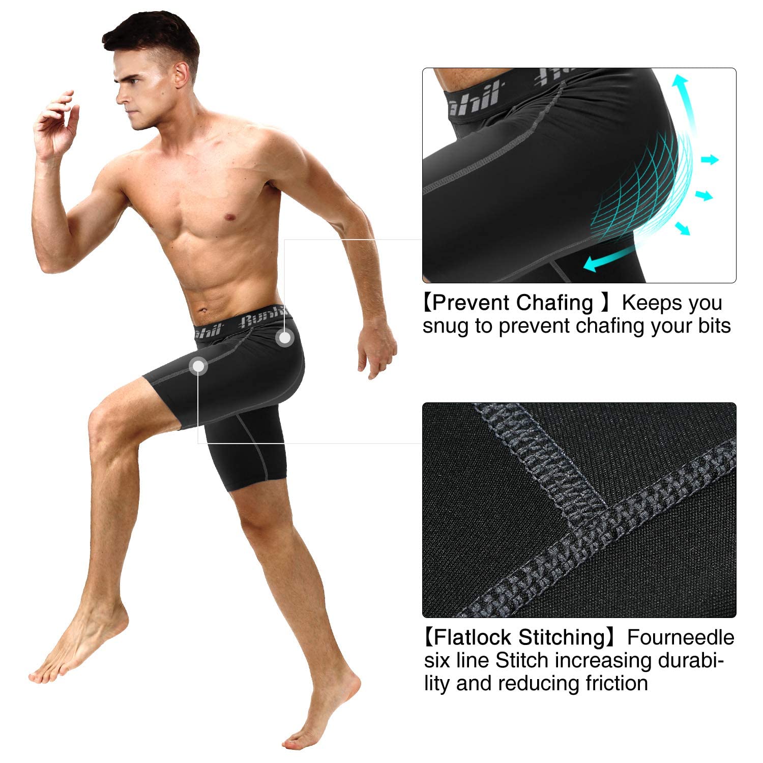 Runhit Spodenki kompresyjne bielizna męska spandex spodenki do biegania trening sportowy