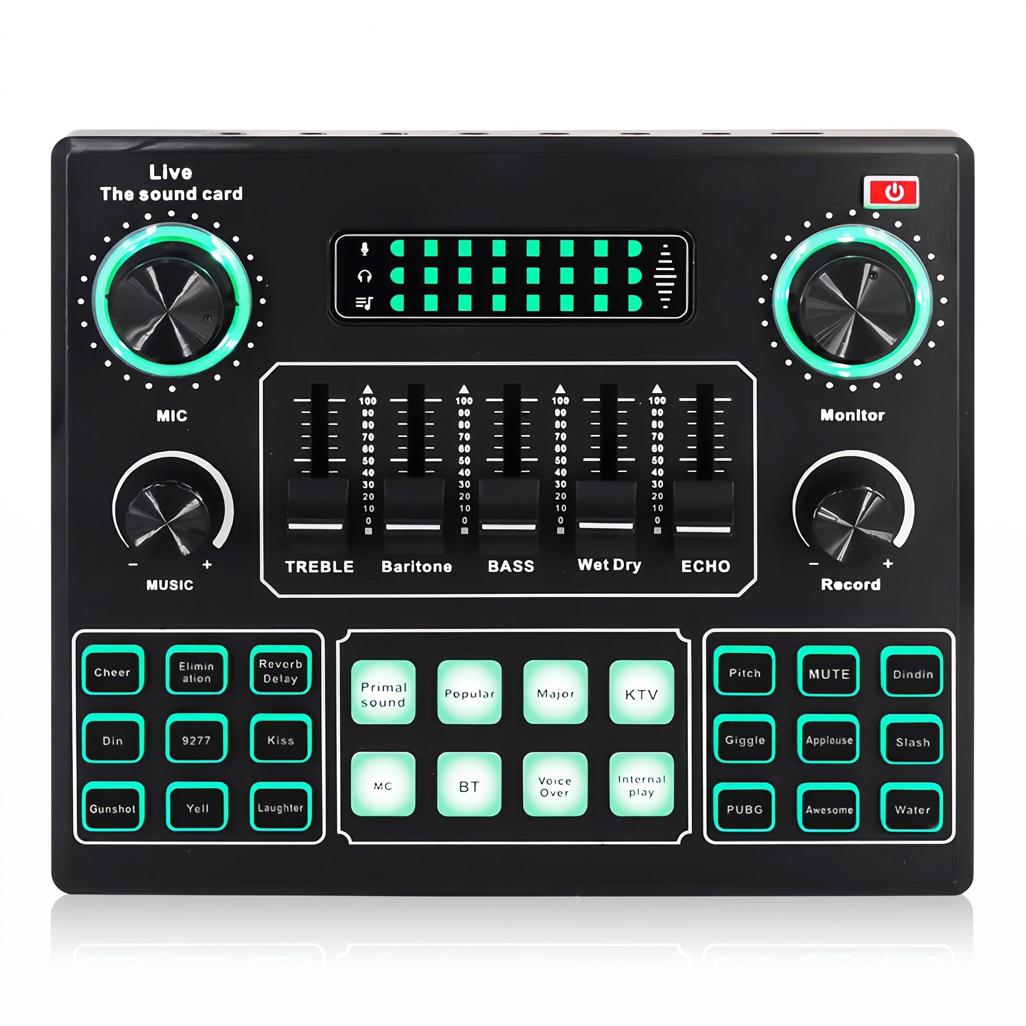 Tarjeta de Sonido Cambiador de Voz, Tablero Mezclador de Sonido de Cuatro Núcleos con 12 Efectos de Sonido, Tarjeta de Sonido en para Mezclador de DJ, Grabación de Estudio de