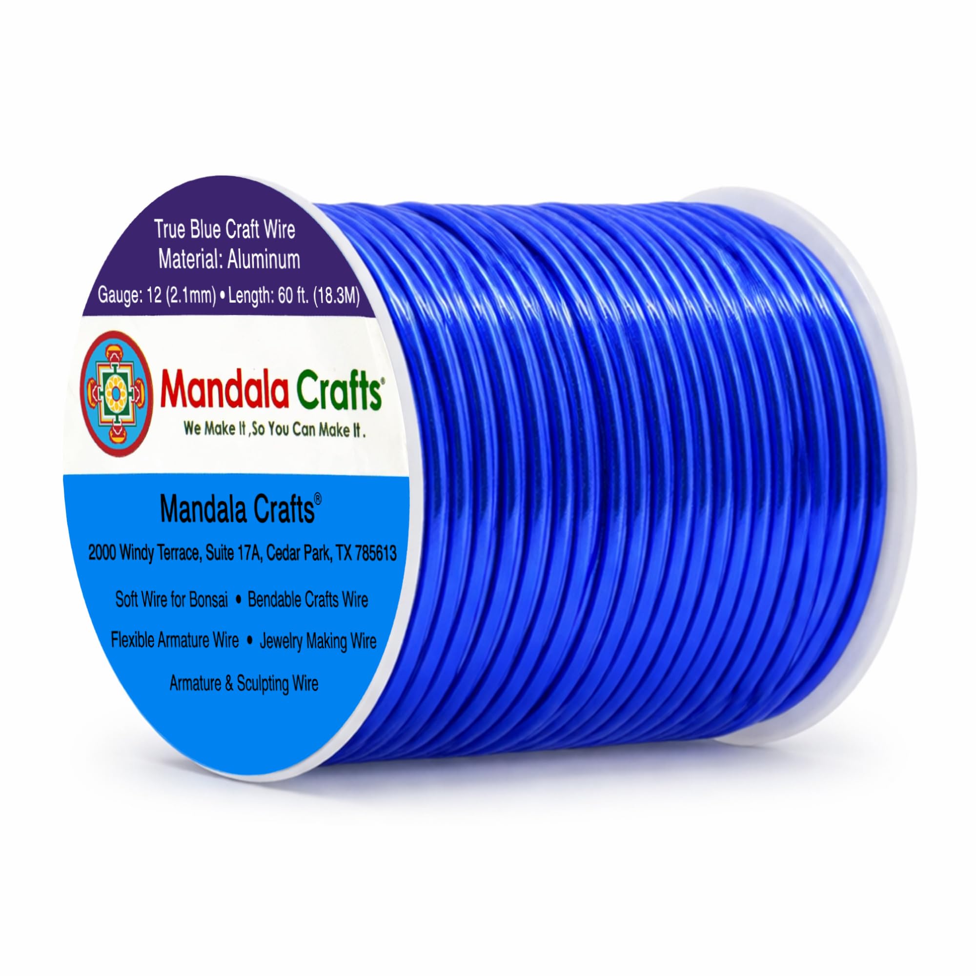 Mandala Crafts 12 Gauge True Blue Anodized Aluminum Craft Wire, 60 FT
