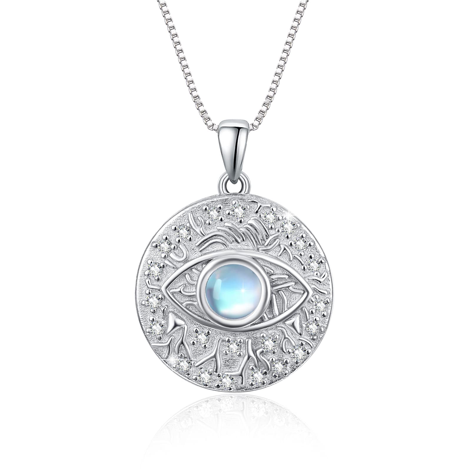 Evil Eye Mondstein/Opal/Zirkonia Halskette 925 Sterling Silber Auge des Horus Halskette Blau Opal Evil Eye Anhänger Schmuck Geschenke für Damen Mädchen Frauen Freunde
