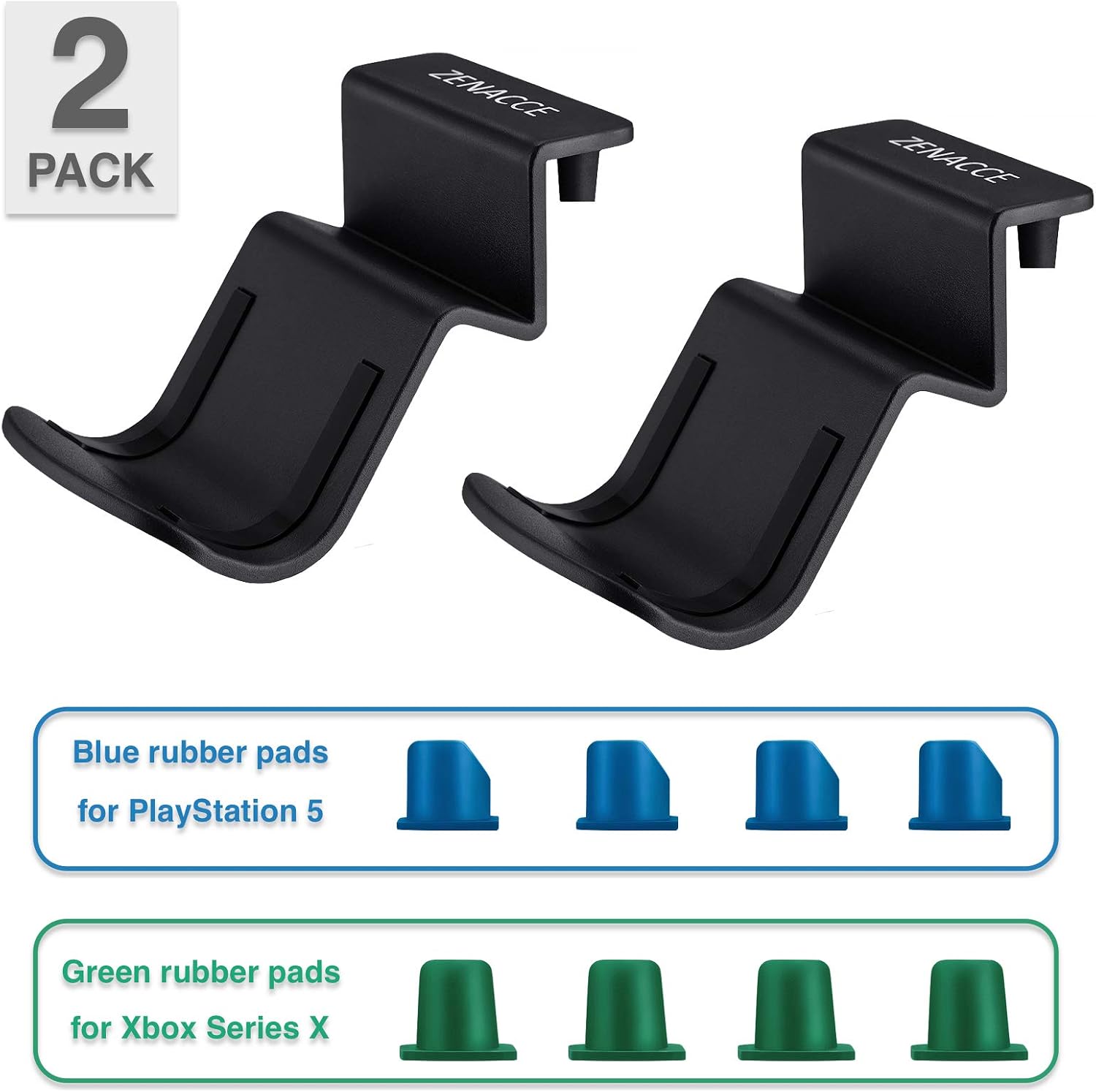ZENACCE Game Controller Holder Compatible with PS5 and Xbox Series X, Controller Stand Mount for Playstation 5 DualSense and Xbox Series X Controllers, No Screws & No Adhesive Tape - Black